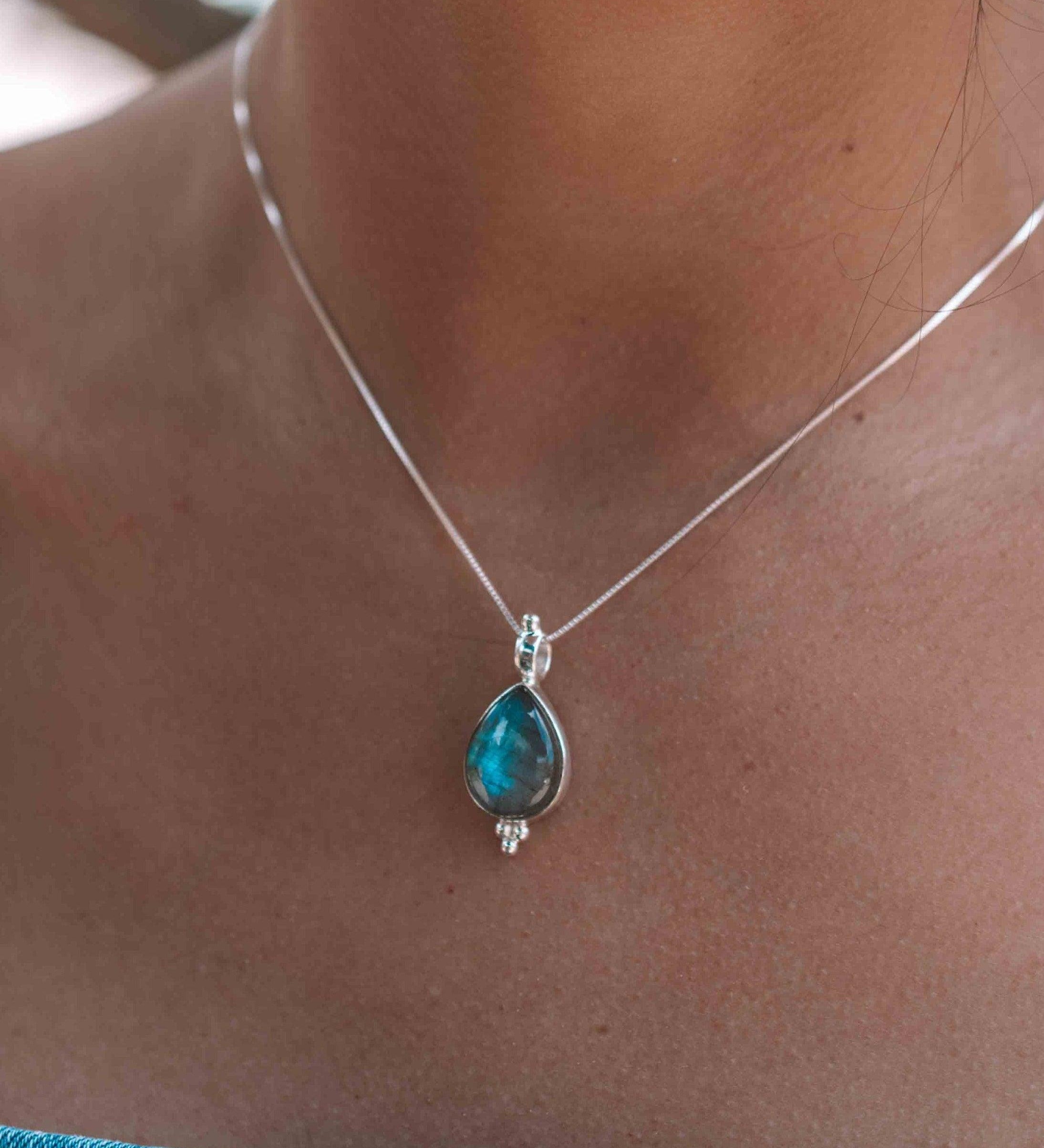 Larimar, Labradorite and Moonstone Tear Drop Necklace ~ Sterling Silver ~ Charm ~ Layered ~ minimalist ~ delicate MP007