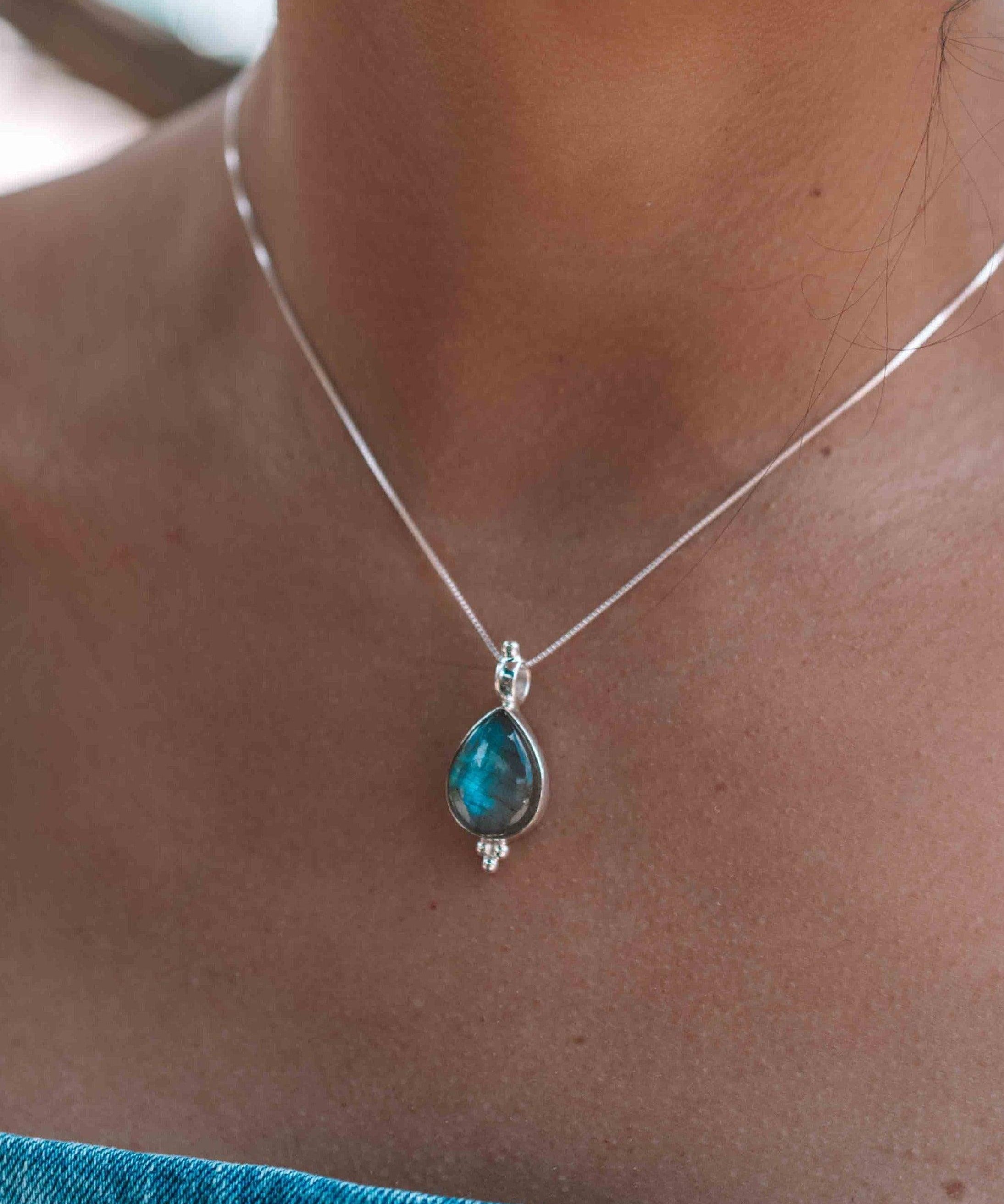 Larimar, Labradorite and Moonstone Tear Drop Necklace ~ Sterling Silver ~ Charm ~ Layered ~ minimalist ~ delicate MP007