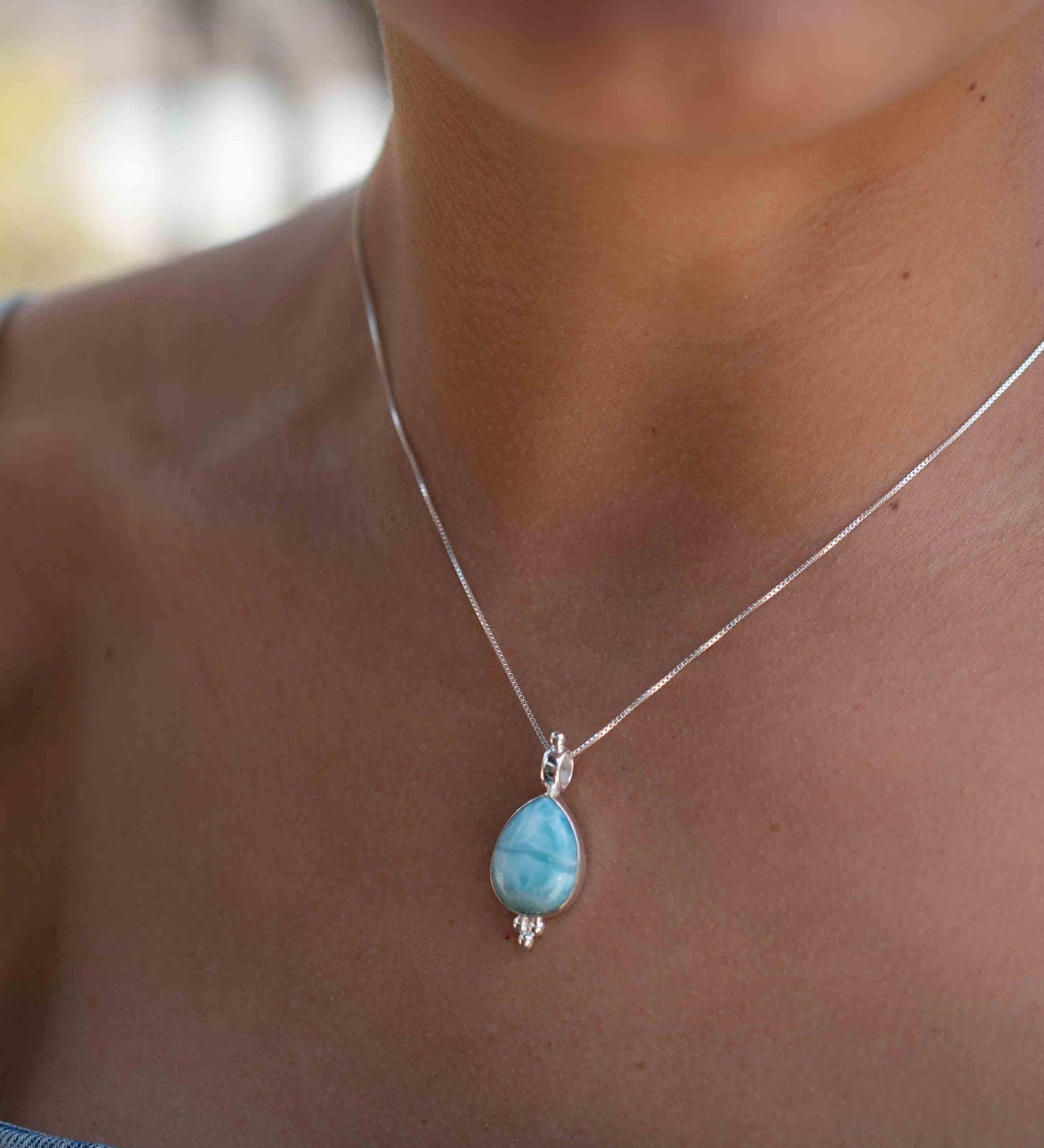 Larimar, Labradorite and Moonstone Tear Drop Necklace ~ Sterling Silver ~ Charm ~ Layered ~ minimalist ~ delicate MP007