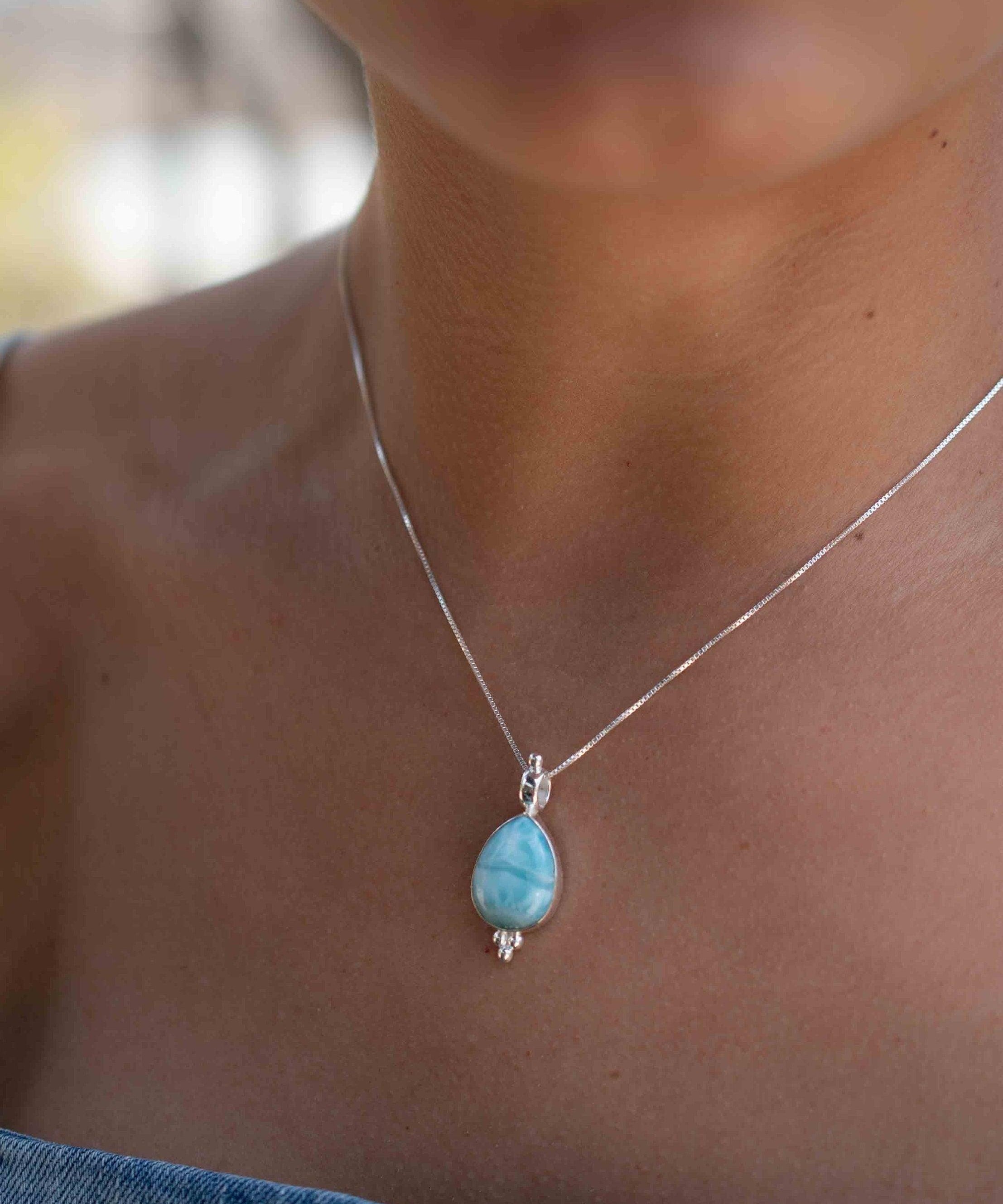 Larimar, Labradorite and Moonstone Tear Drop Necklace ~ Sterling Silver ~ Charm ~ Layered ~ minimalist ~ delicate MP007