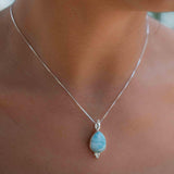 Larimar, Labradorite and Moonstone Tear Drop Necklace ~ Sterling Silver ~ Charm ~ Layered ~ minimalist ~ delicate MP007