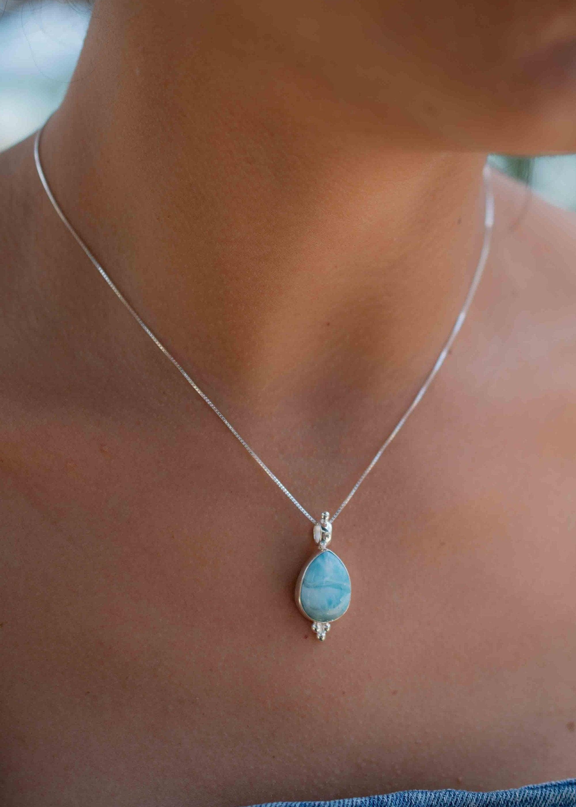 Larimar, Labradorite and Moonstone Tear Drop Necklace ~ Sterling Silver ~ Charm ~ Layered ~ minimalist ~ delicate MP007