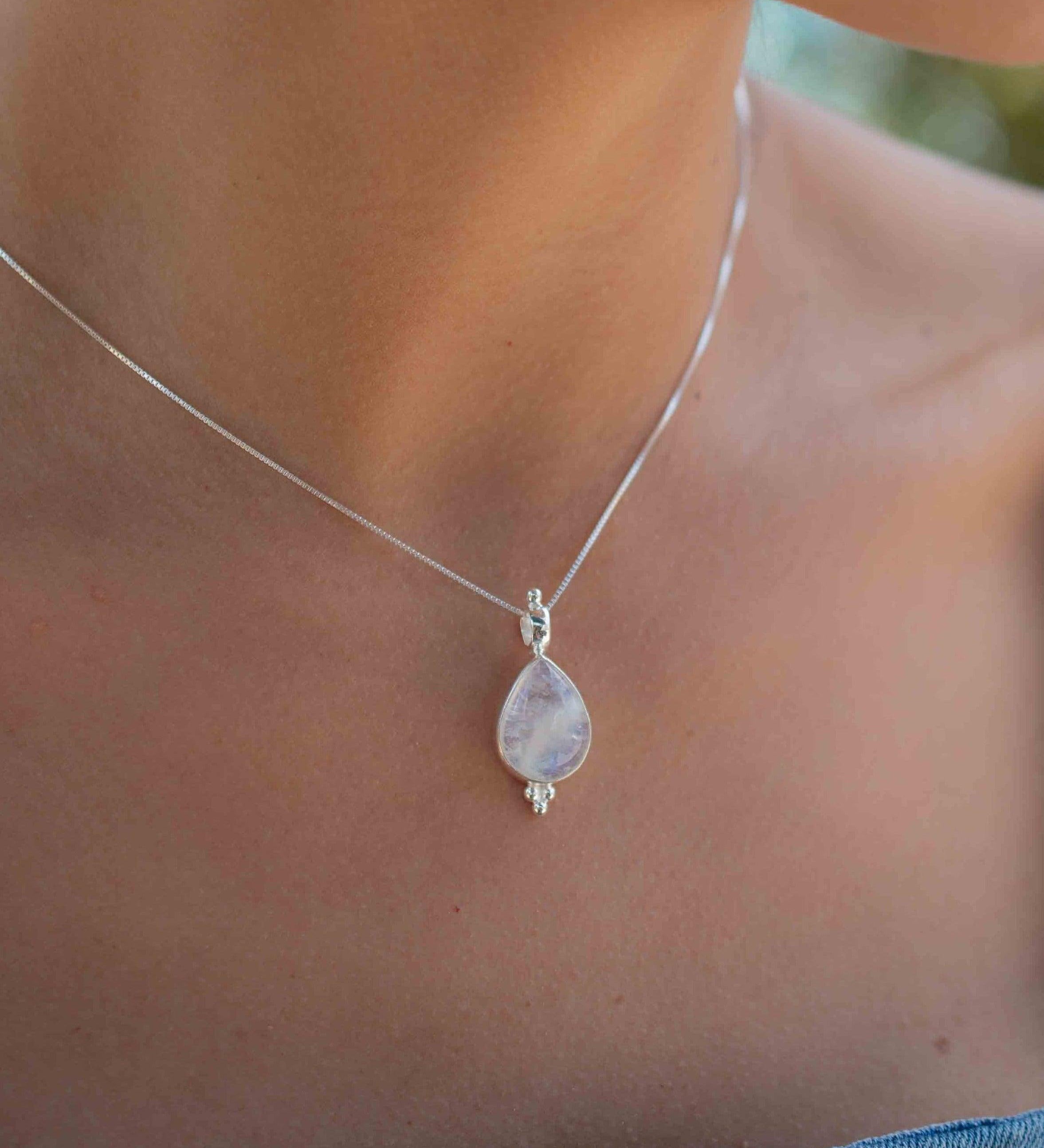 Larimar, Labradorite and Moonstone Tear Drop Necklace ~ Sterling Silver ~ Charm ~ Layered ~ minimalist ~ delicate MP008