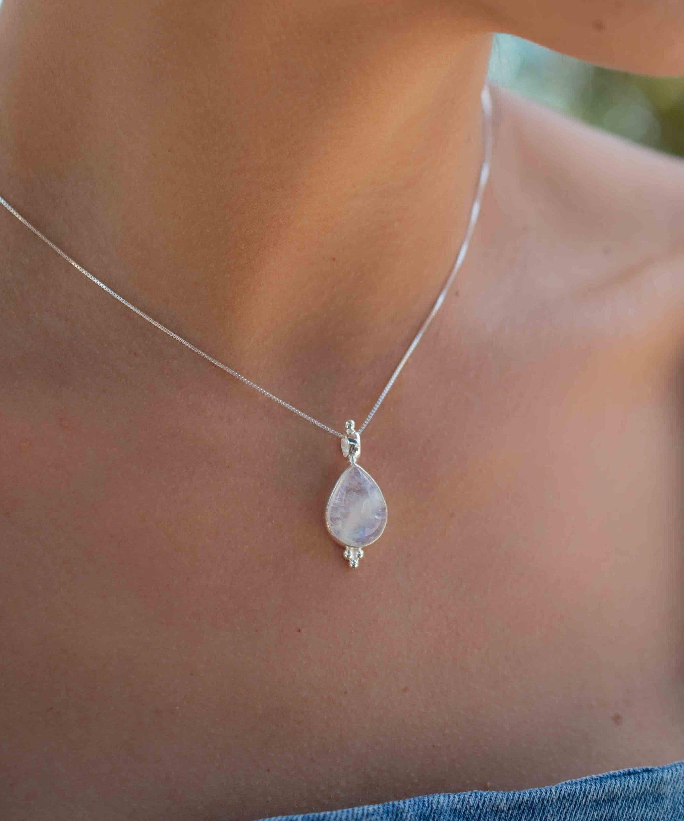 Larimar, Labradorite and Moonstone Tear Drop Necklace ~ Sterling Silver ~ Charm ~ Layered ~ minimalist ~ delicate MP008