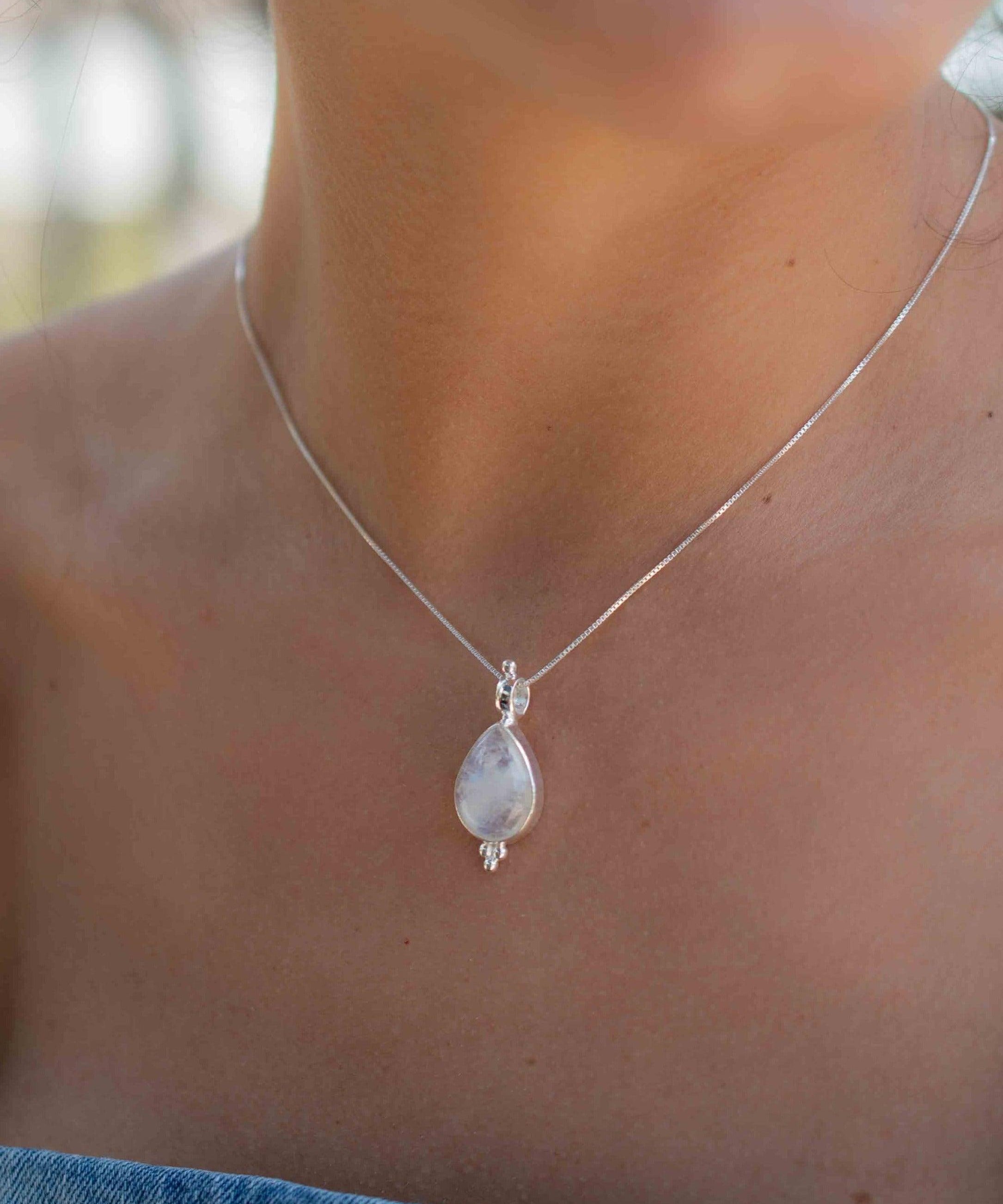 Larimar, Labradorite and Moonstone Tear Drop Necklace ~ Sterling Silver ~ Charm ~ Layered ~ minimalist ~ delicate MP008