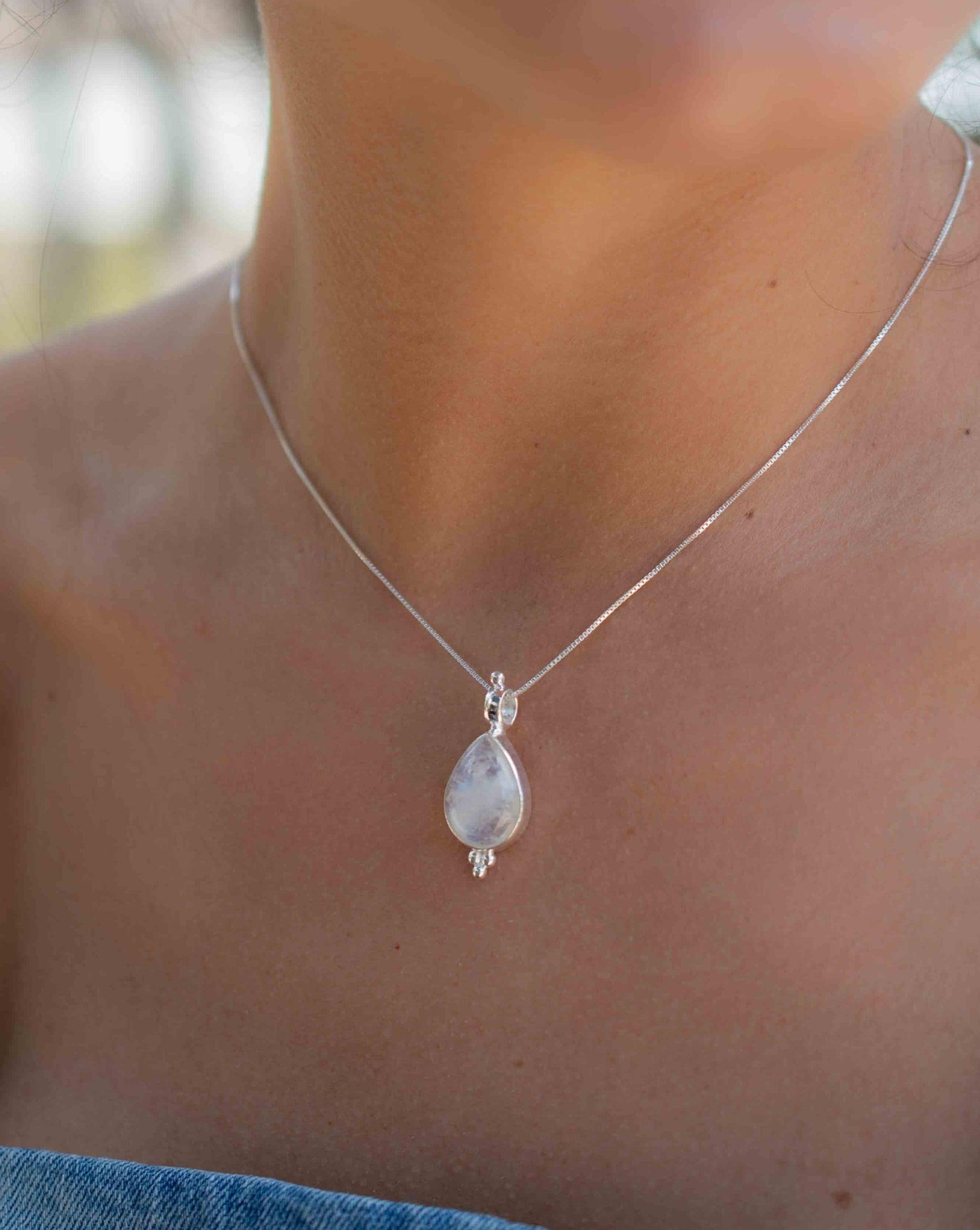 Larimar, Labradorite and Moonstone Tear Drop Necklace ~ Sterling Silver ~ Charm ~ Layered ~ minimalist ~ delicate MP008