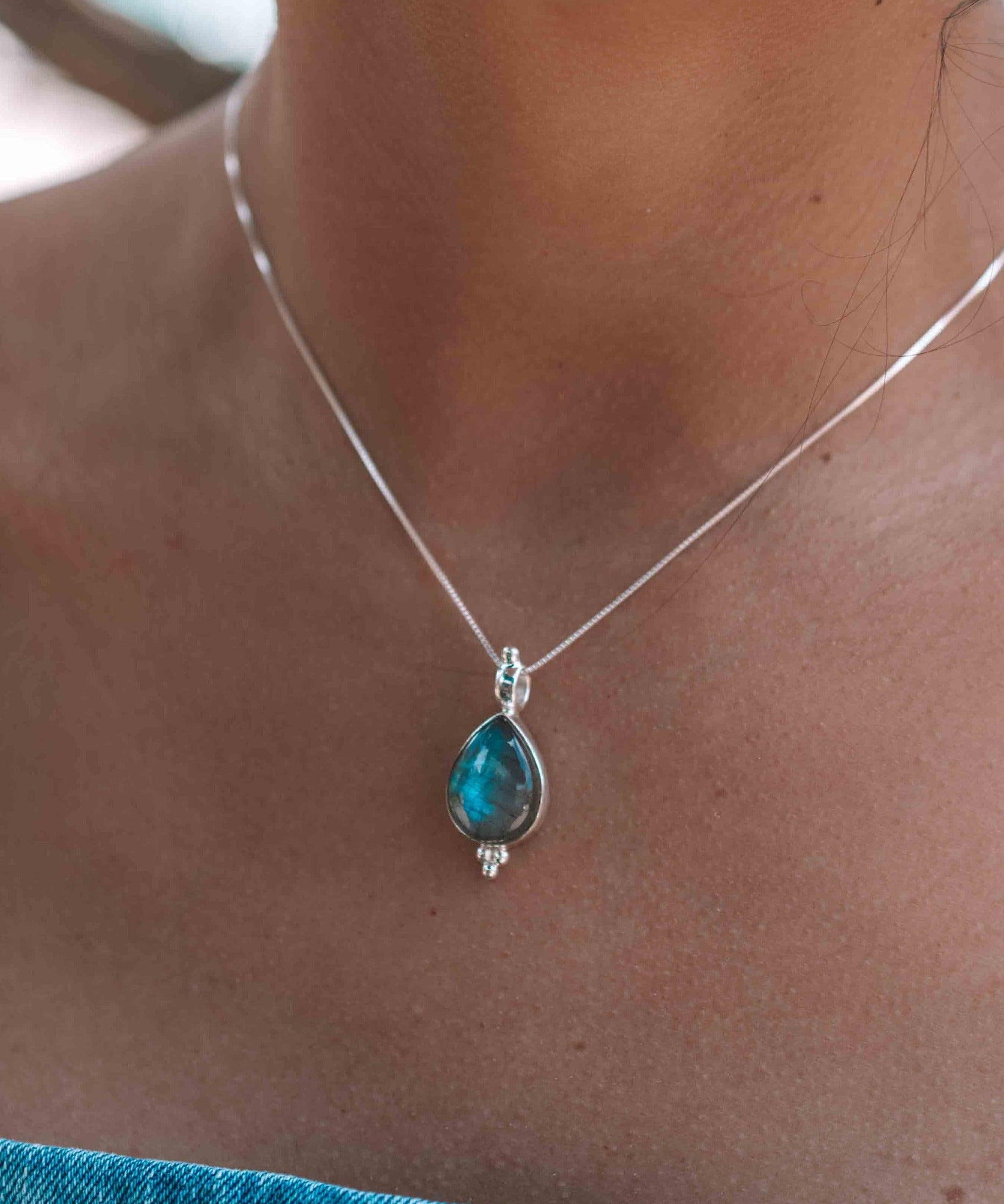 Larimar, Labradorite and Moonstone Tear Drop Necklace ~ Sterling Silver ~ Charm ~ Layered ~ minimalist ~ delicate MP008