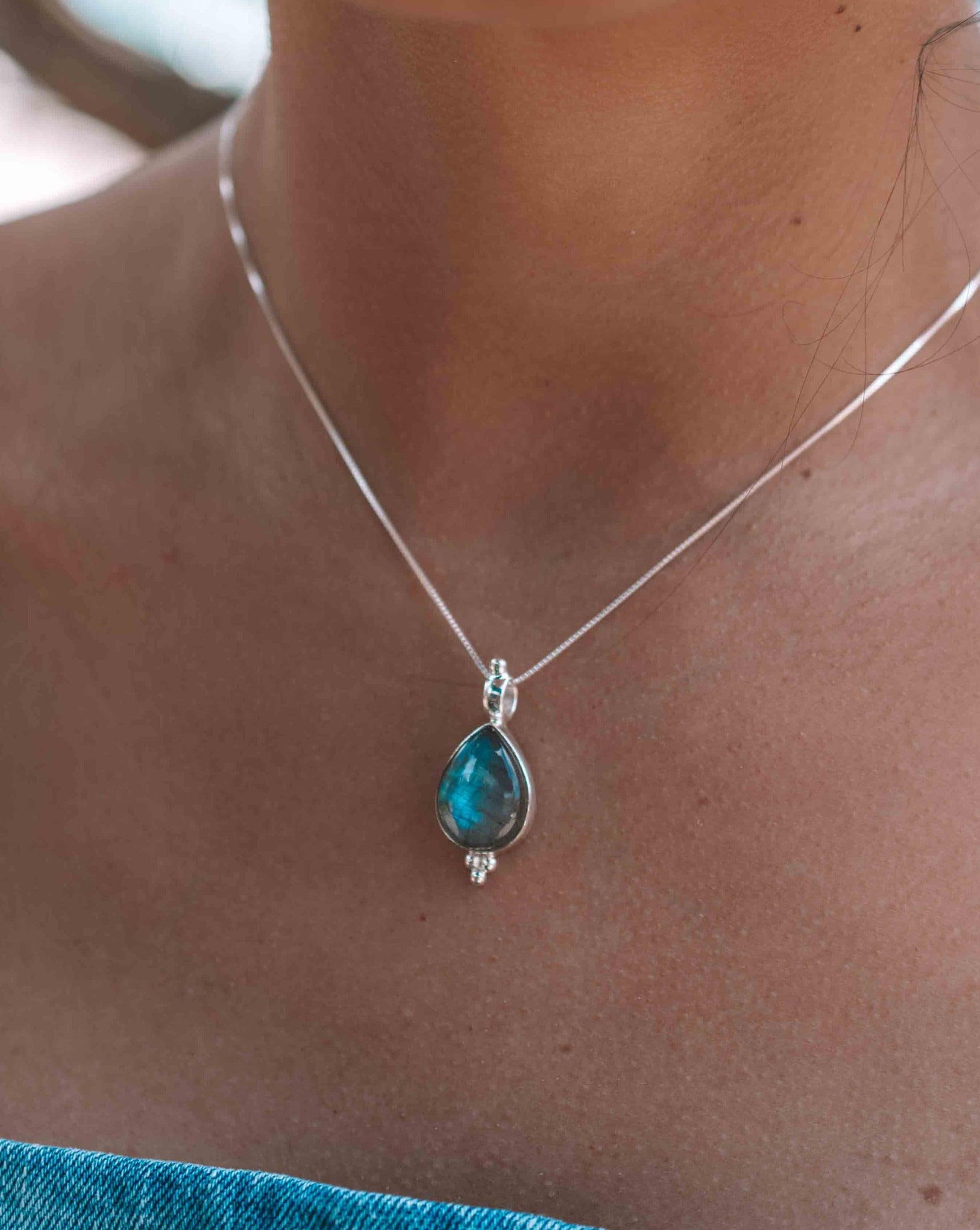 Larimar, Labradorite and Moonstone Tear Drop Necklace ~ Sterling Silver ~ Charm ~ Layered ~ minimalist ~ delicate MP008
