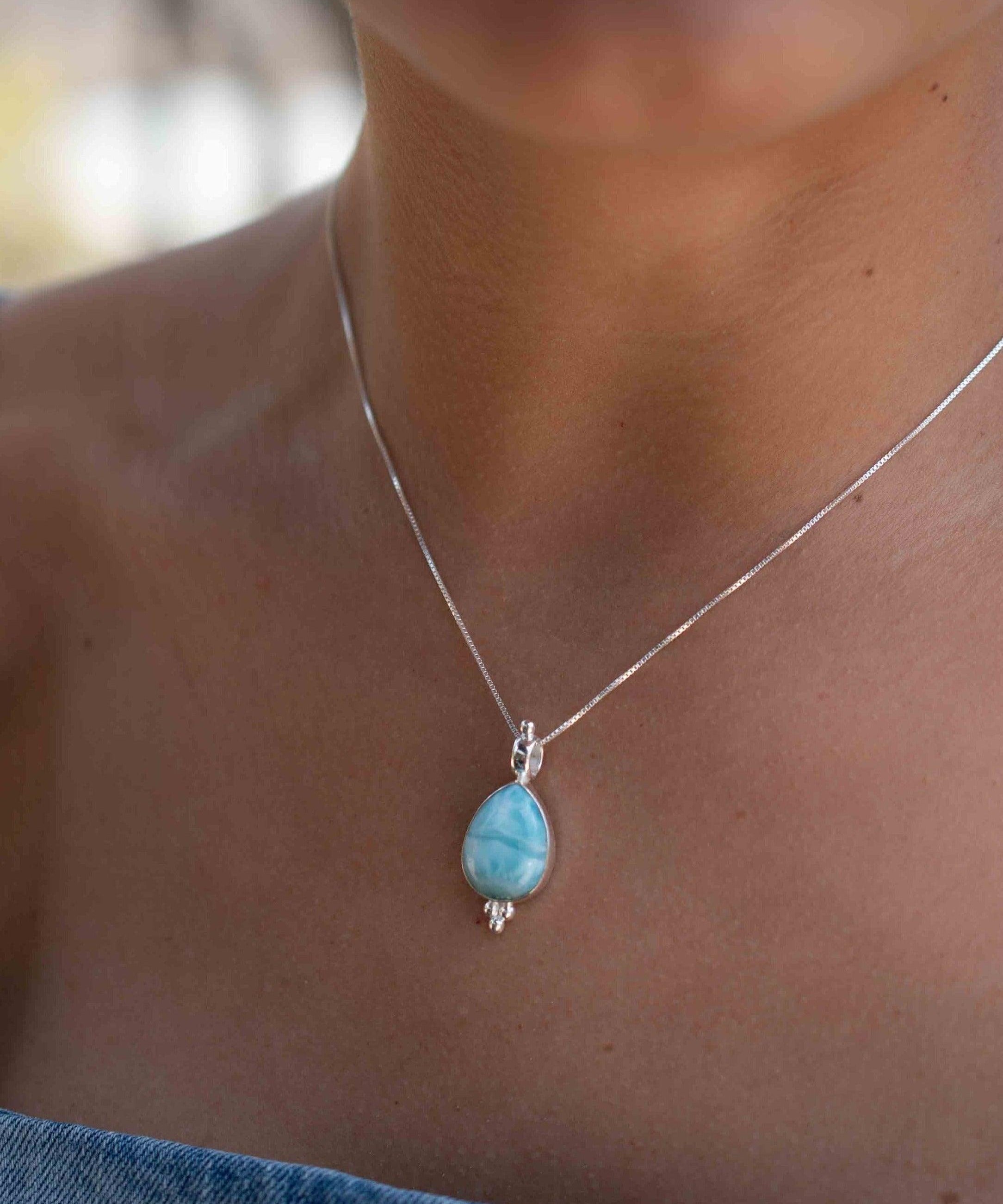 Larimar, Labradorite and Moonstone Tear Drop Necklace ~ Sterling Silver ~ Charm ~ Layered ~ minimalist ~ delicate MP008