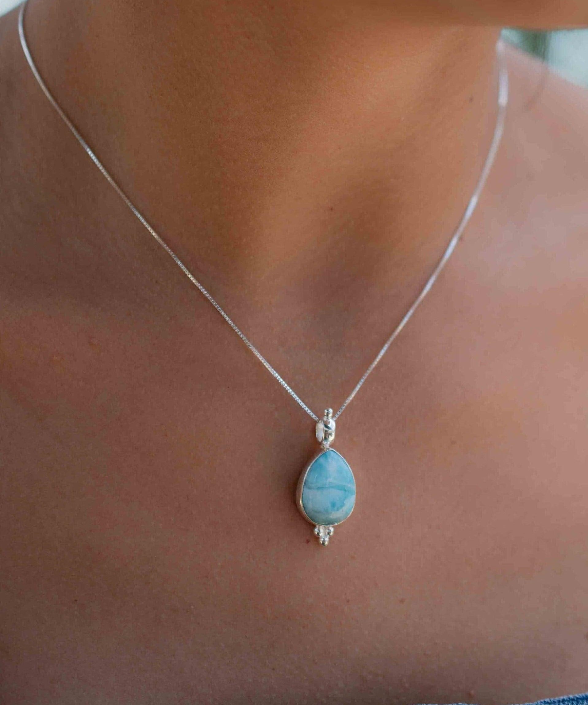 Larimar, Labradorite and Moonstone Tear Drop Necklace ~ Sterling Silver ~ Charm ~ Layered ~ minimalist ~ delicate MP008