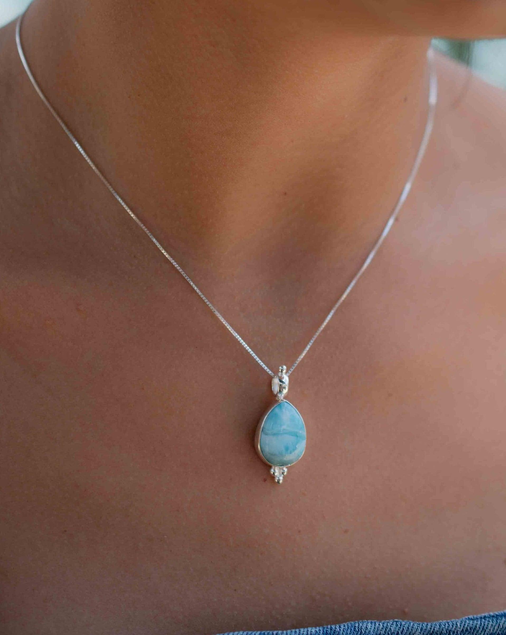 Larimar, Labradorite and Moonstone Tear Drop Necklace ~ Sterling Silver ~ Charm ~ Layered ~ minimalist ~ delicate MP008