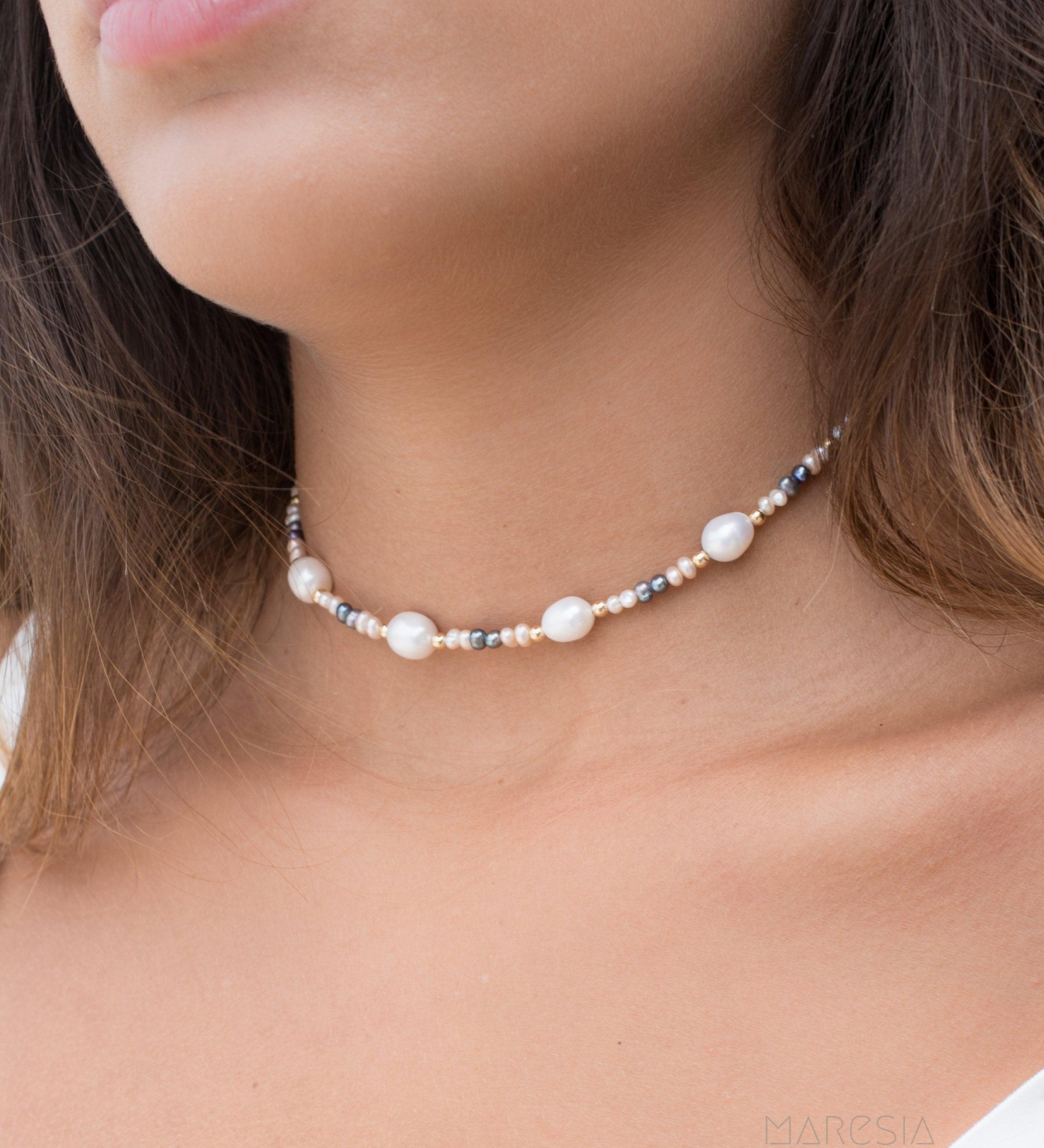Pearl Choker Necklace ~ Gold Filled or Sterling Silver 925~ MN017 - Maresia Jewelry