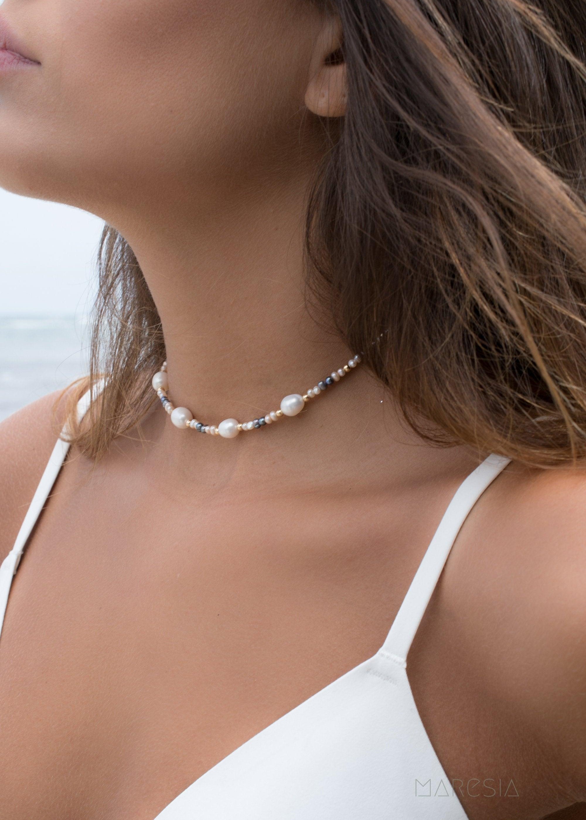 Pearl Choker Necklace ~ Gold Filled or Sterling Silver 925~ MN017 - Maresia Jewelry