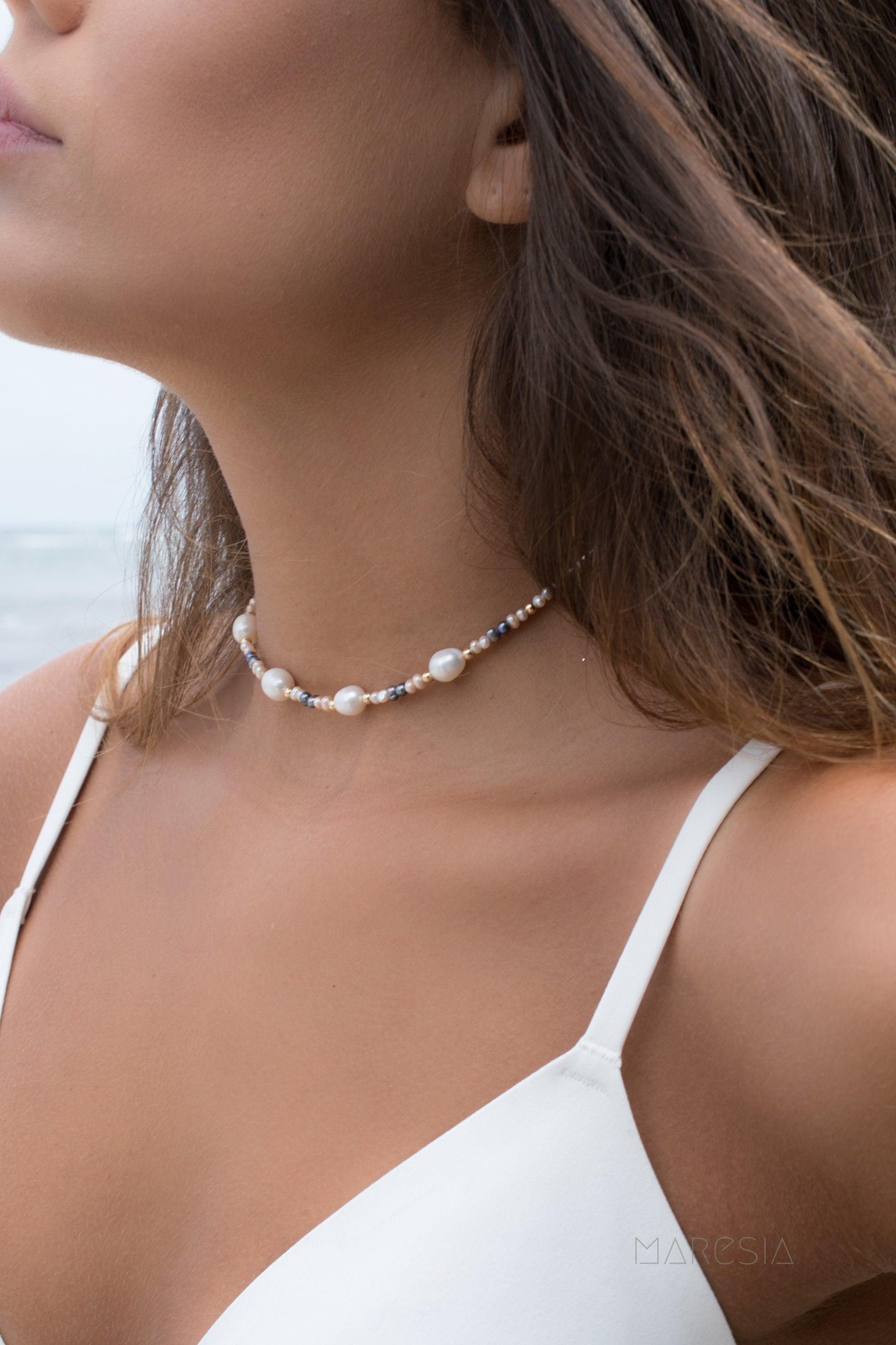 Pearl Choker Necklace ~ Gold Filled or Sterling Silver 925~ MN017 - Maresia Jewelry