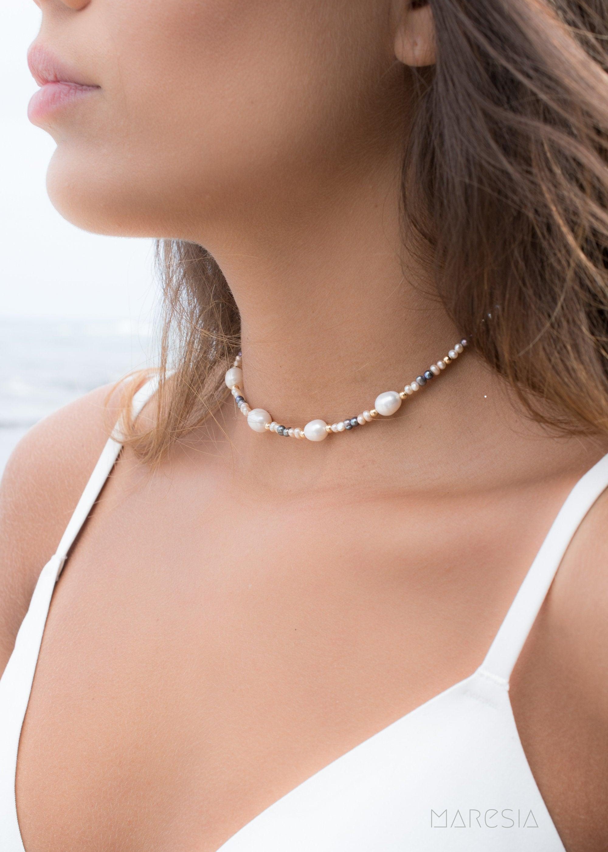 Pearl Choker Necklace ~ Gold Filled or Sterling Silver 925~ MN017 - Maresia Jewelry
