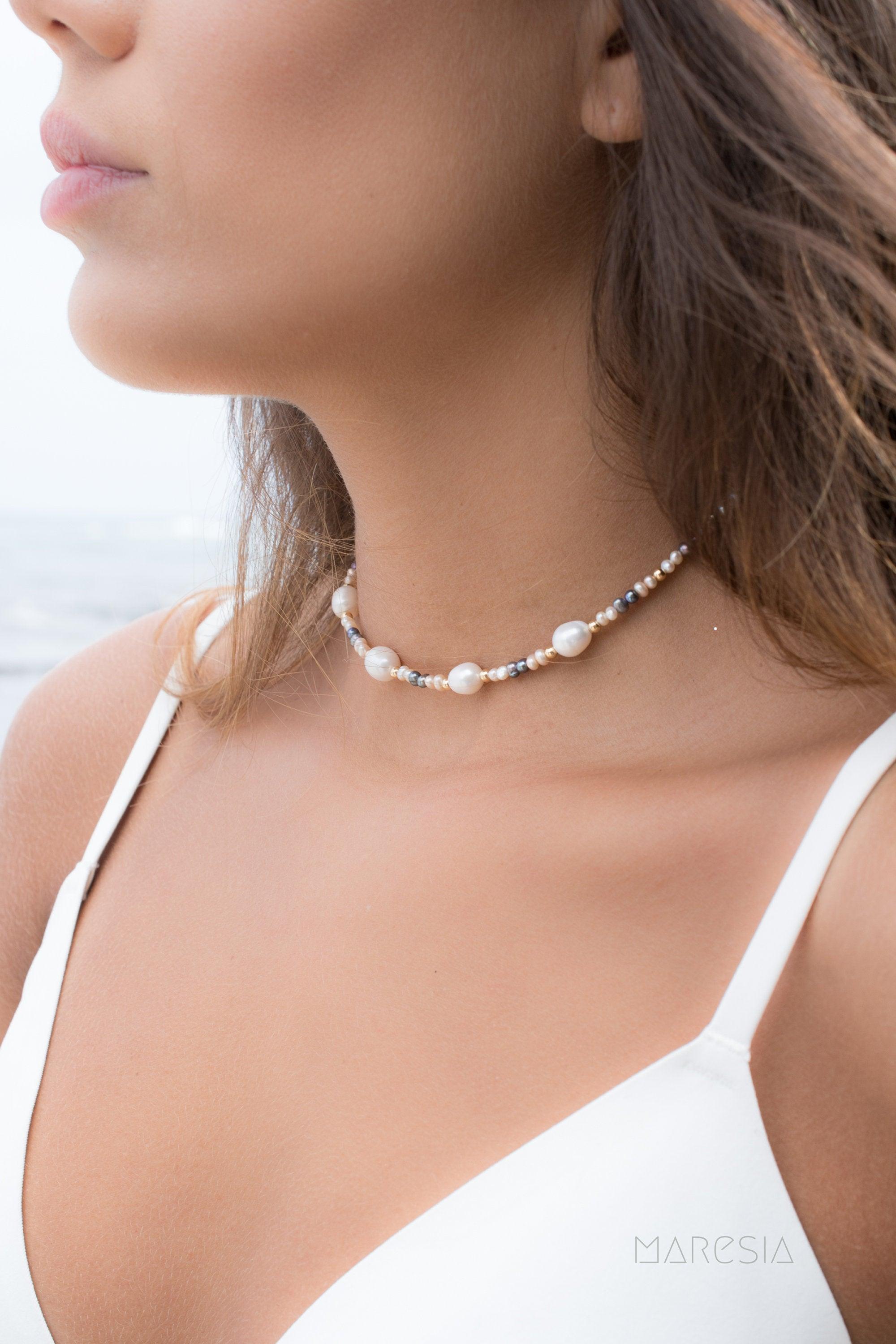 Pearl Choker Necklace ~ Gold Filled or Sterling Silver 925~ MN017 - Maresia Jewelry