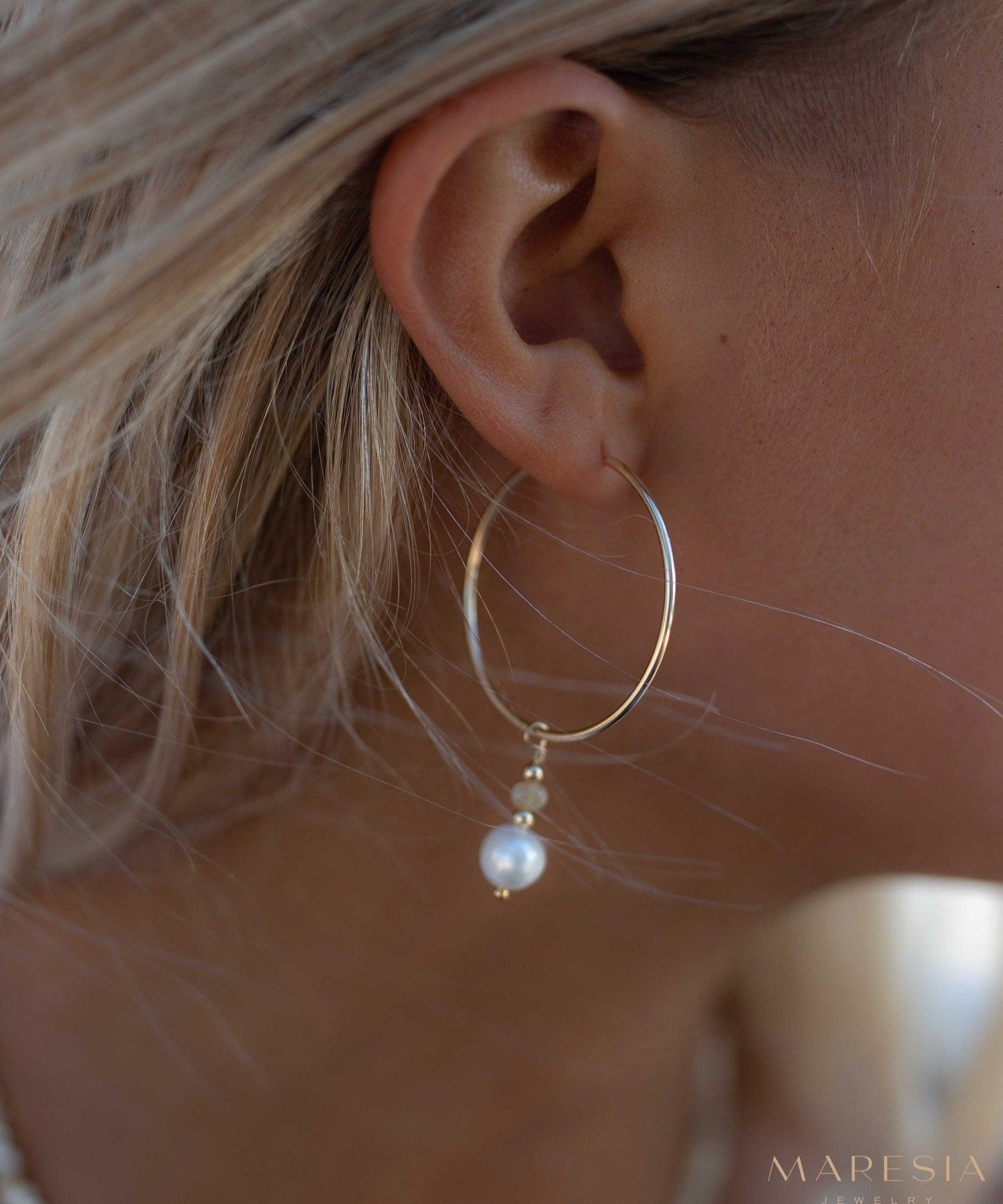 Pearl Hoop Earrings ~ 14k Gold Filled or Sterling Silver ~ Jewelry ~ Natural ~ Organic ~ Everyday Boho ~ Hippie ~ Circle ~ ME222