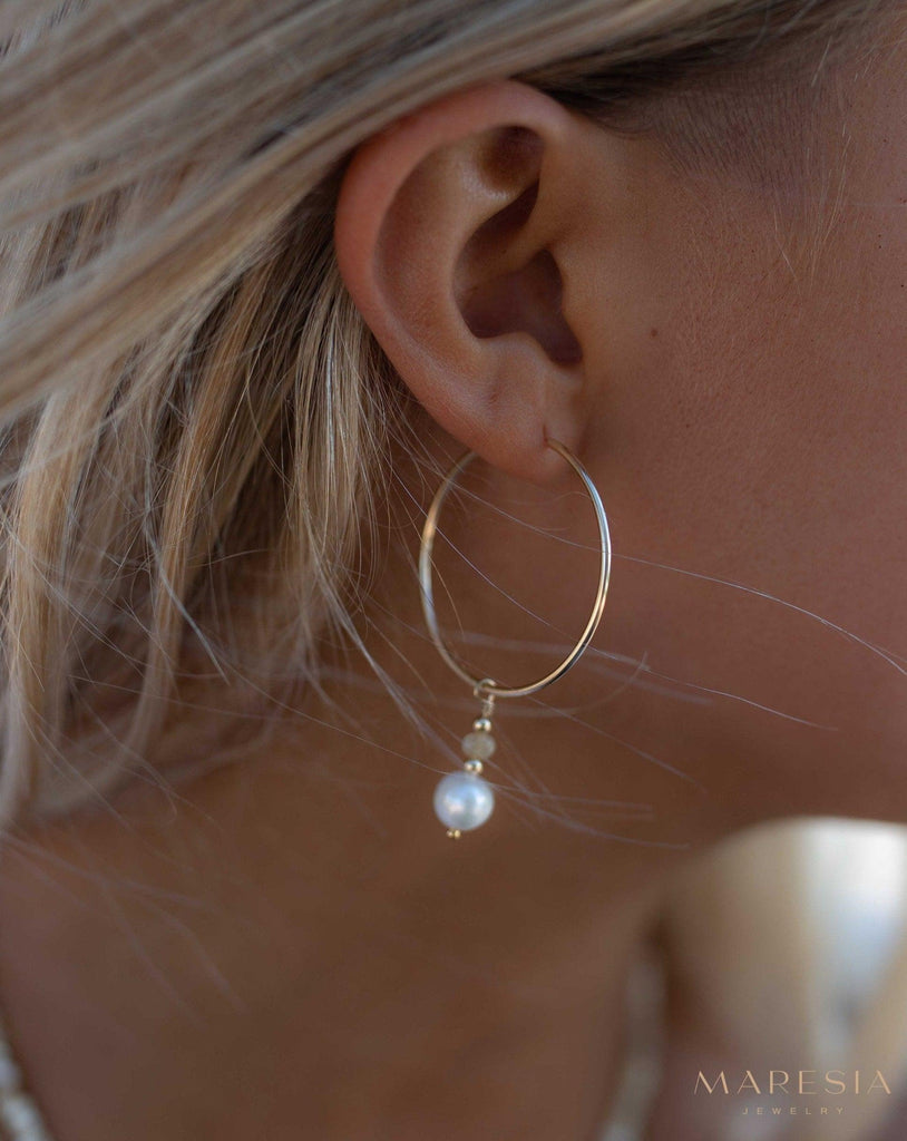 Pearl Hoop Earrings ~ 14k Gold Filled or Sterling Silver ~ Jewelry ~ Natural ~ Organic ~ Everyday Boho ~ Hippie ~ Circle ~ ME222