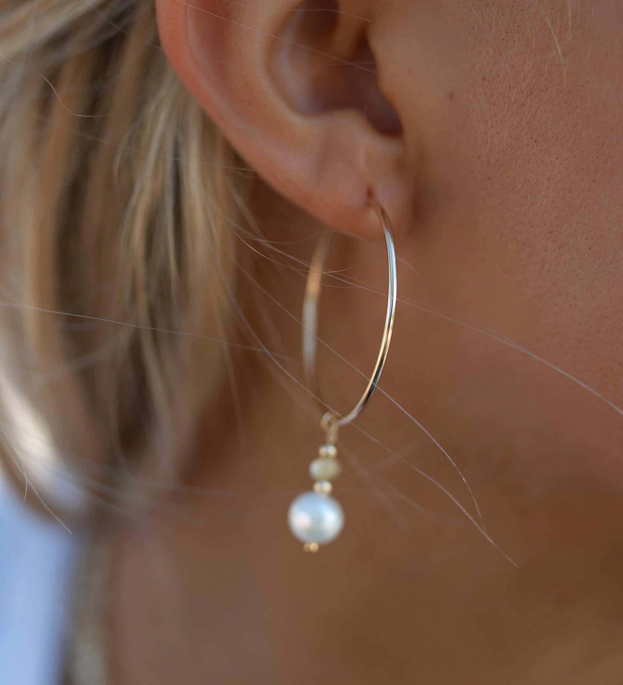 Pearl Hoop Earrings ~ 14k Gold Filled or Sterling Silver ~ Jewelry ~ Natural ~ Organic ~ Everyday Boho ~ Hippie ~ Circle ~ ME222