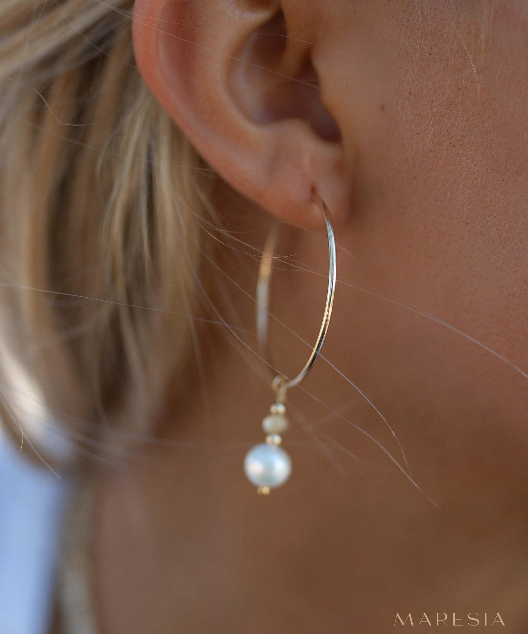 Pearl Hoop Earrings ~ 14k Gold Filled or Sterling Silver ~ Jewelry ~ Natural ~ Organic ~ Everyday Boho ~ Hippie ~ Circle ~ ME222