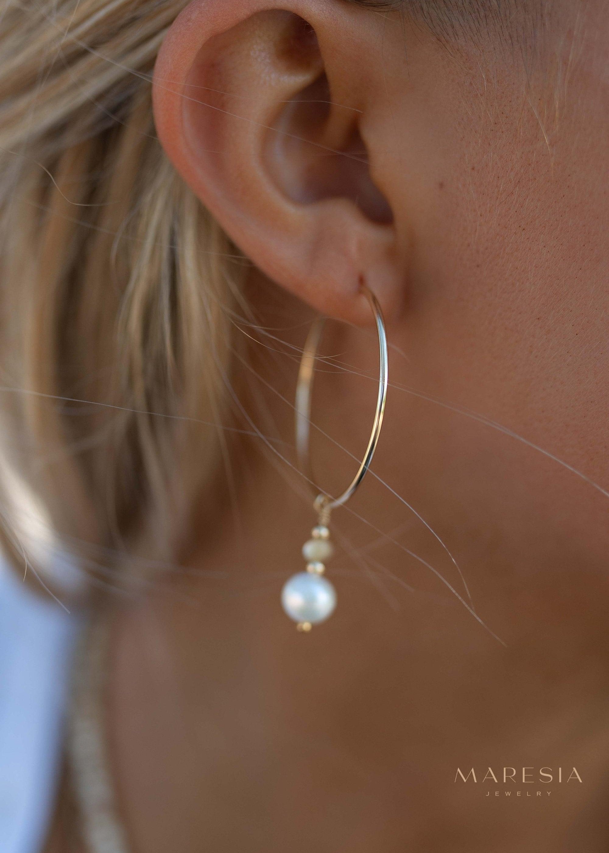 Pearl Hoop Earrings ~ 14k Gold Filled or Sterling Silver ~ Jewelry ~ Natural ~ Organic ~ Everyday Boho ~ Hippie ~ Circle ~ ME222