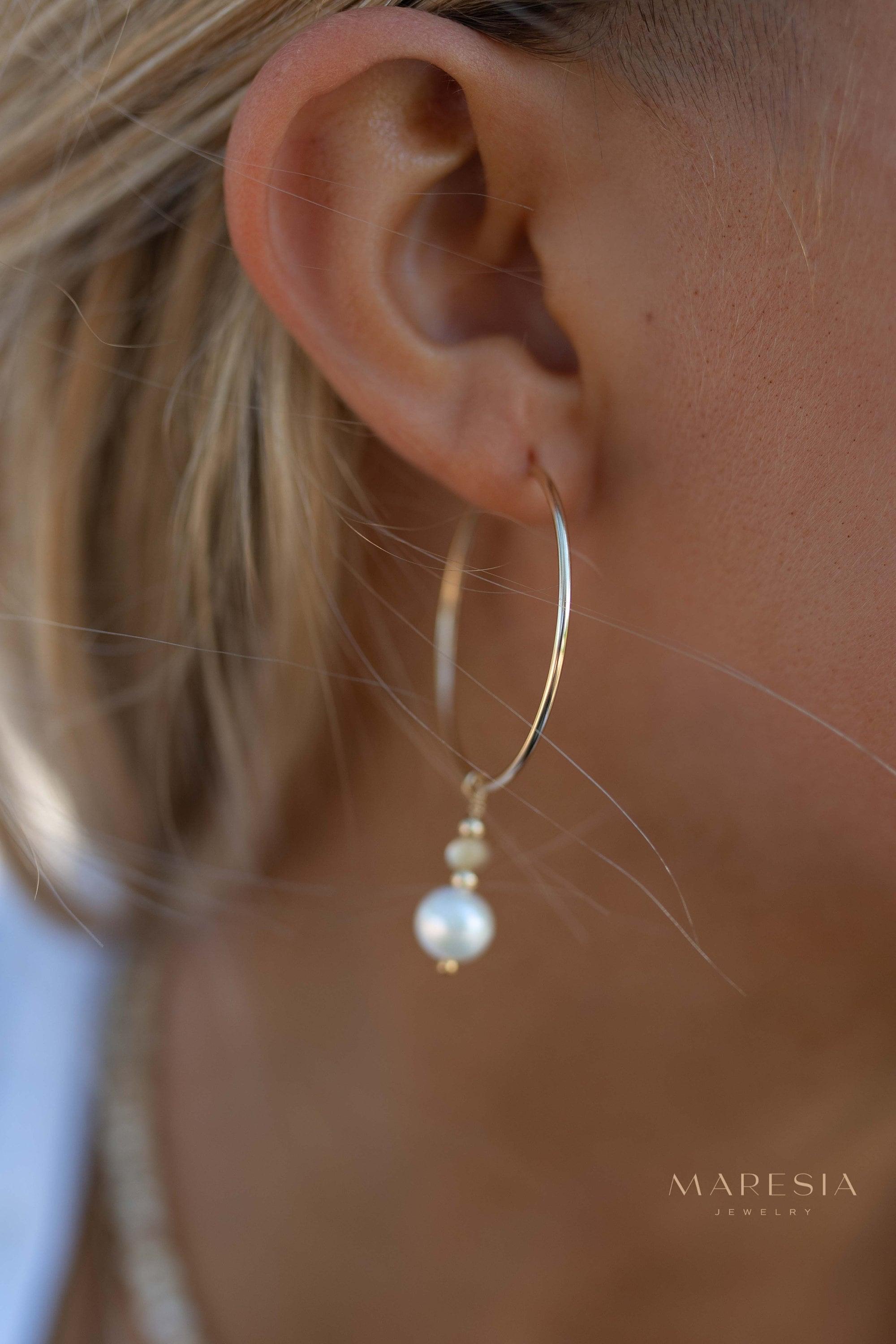 Pearl Hoop Earrings ~ 14k Gold Filled or Sterling Silver ~ Jewelry ~ Natural ~ Organic ~ Everyday Boho ~ Hippie ~ Circle ~ ME222