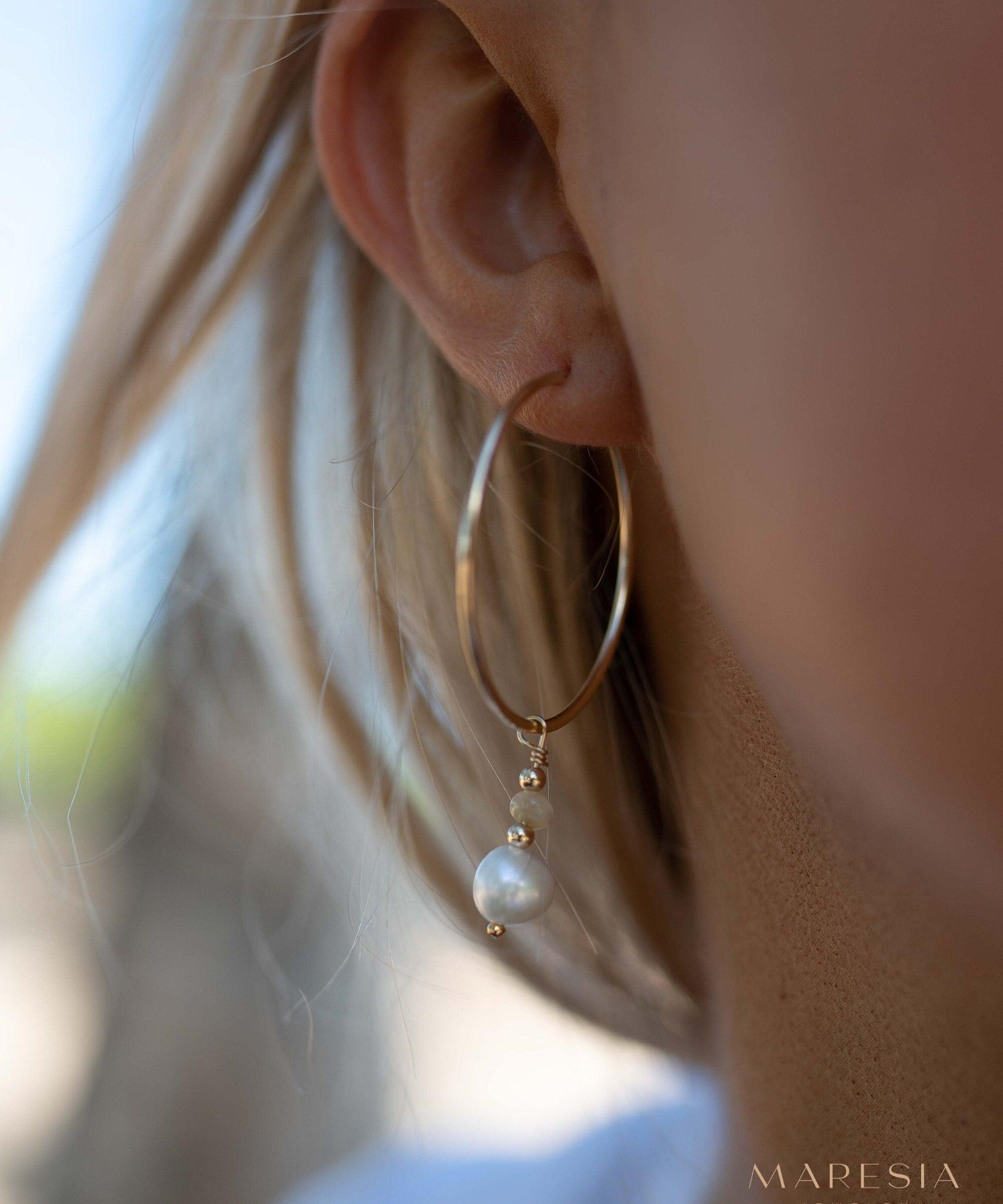 Pearl Hoop Earrings ~ 14k Gold Filled or Sterling Silver ~ Jewelry ~ Natural ~ Organic ~ Everyday Boho ~ Hippie ~ Circle ~ ME222