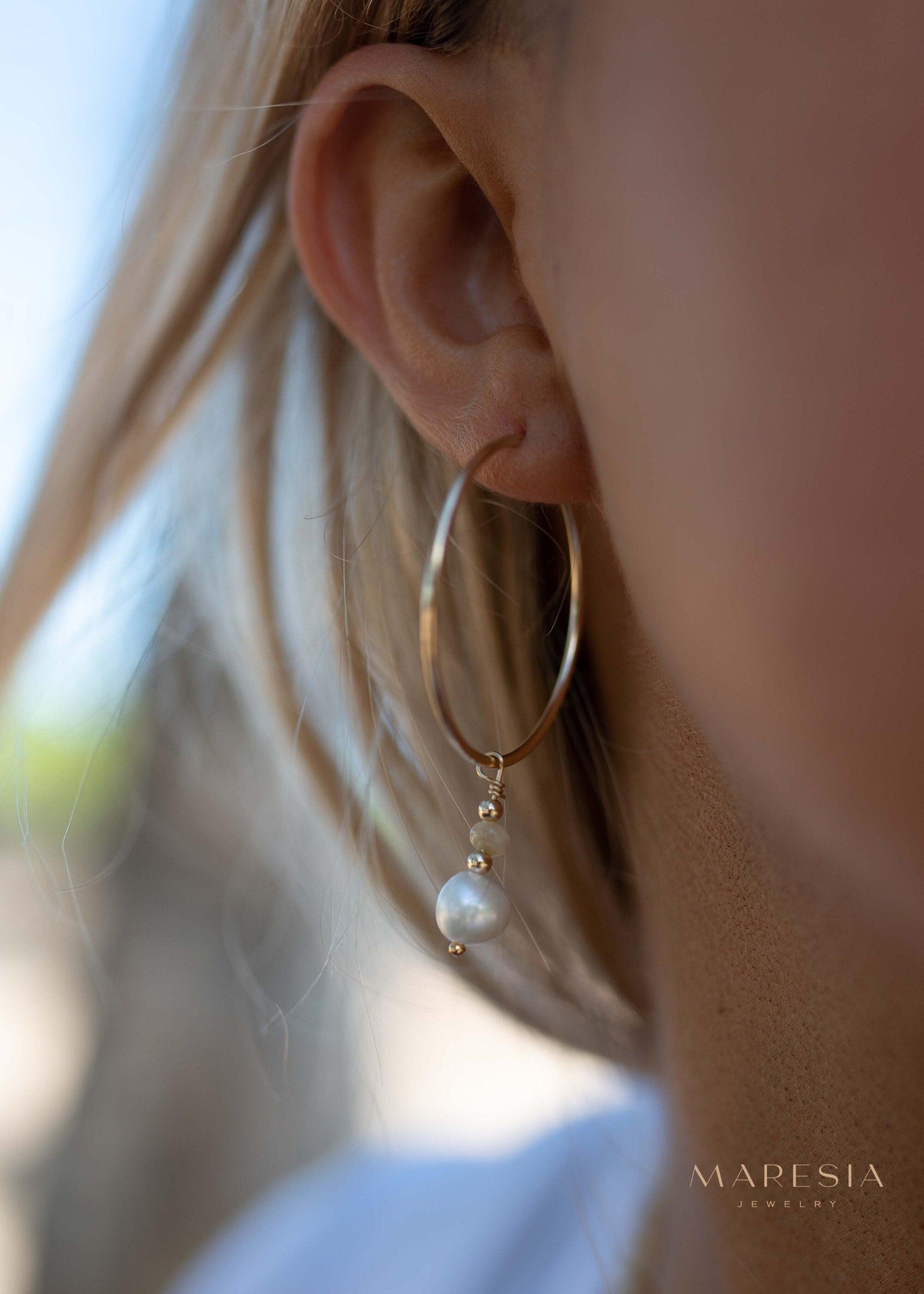 Pearl Hoop Earrings ~ 14k Gold Filled or Sterling Silver ~ Jewelry ~ Natural ~ Organic ~ Everyday Boho ~ Hippie ~ Circle ~ ME222