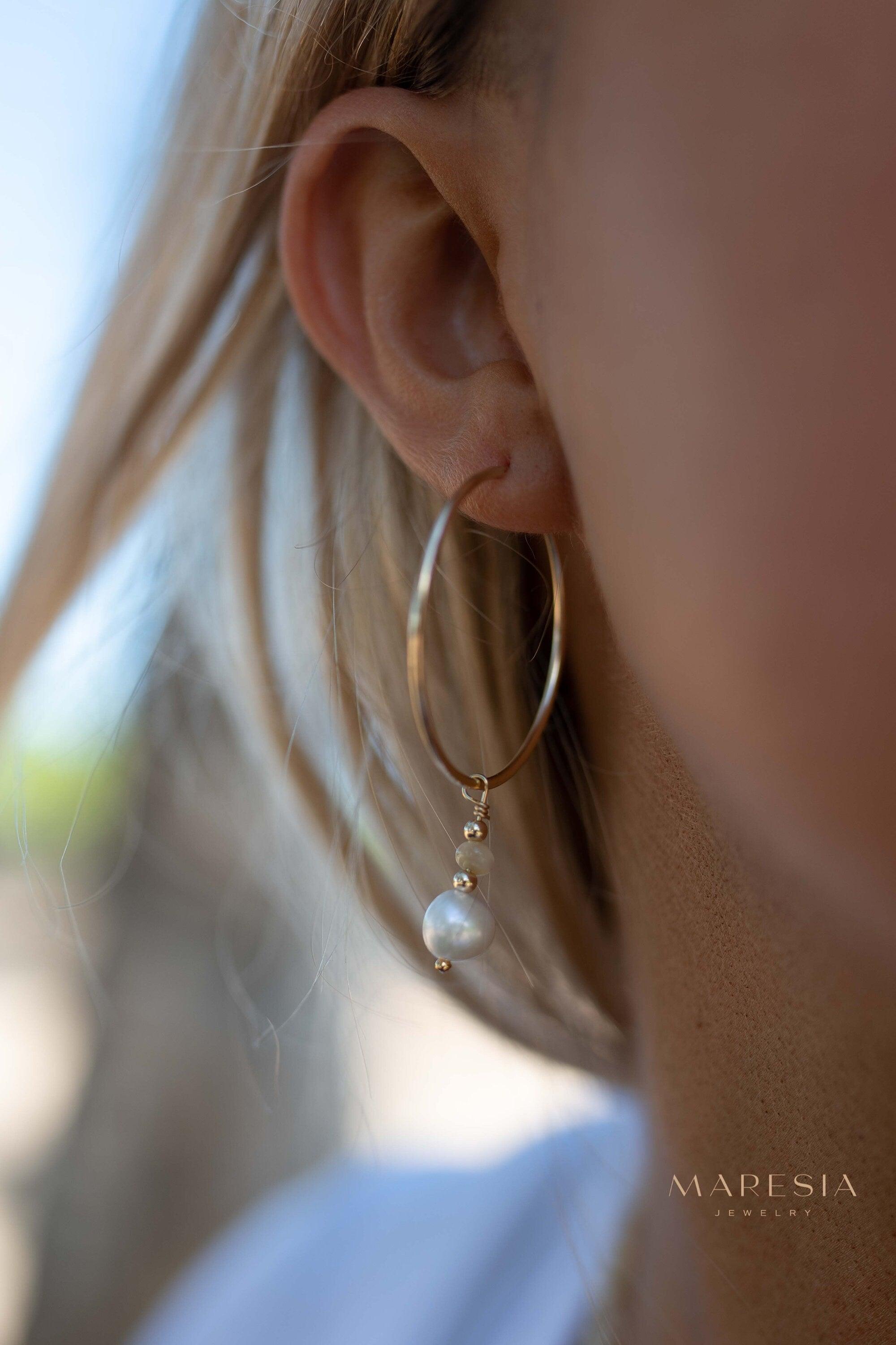 Pearl Hoop Earrings ~ 14k Gold Filled or Sterling Silver ~ Jewelry ~ Natural ~ Organic ~ Everyday Boho ~ Hippie ~ Circle ~ ME222
