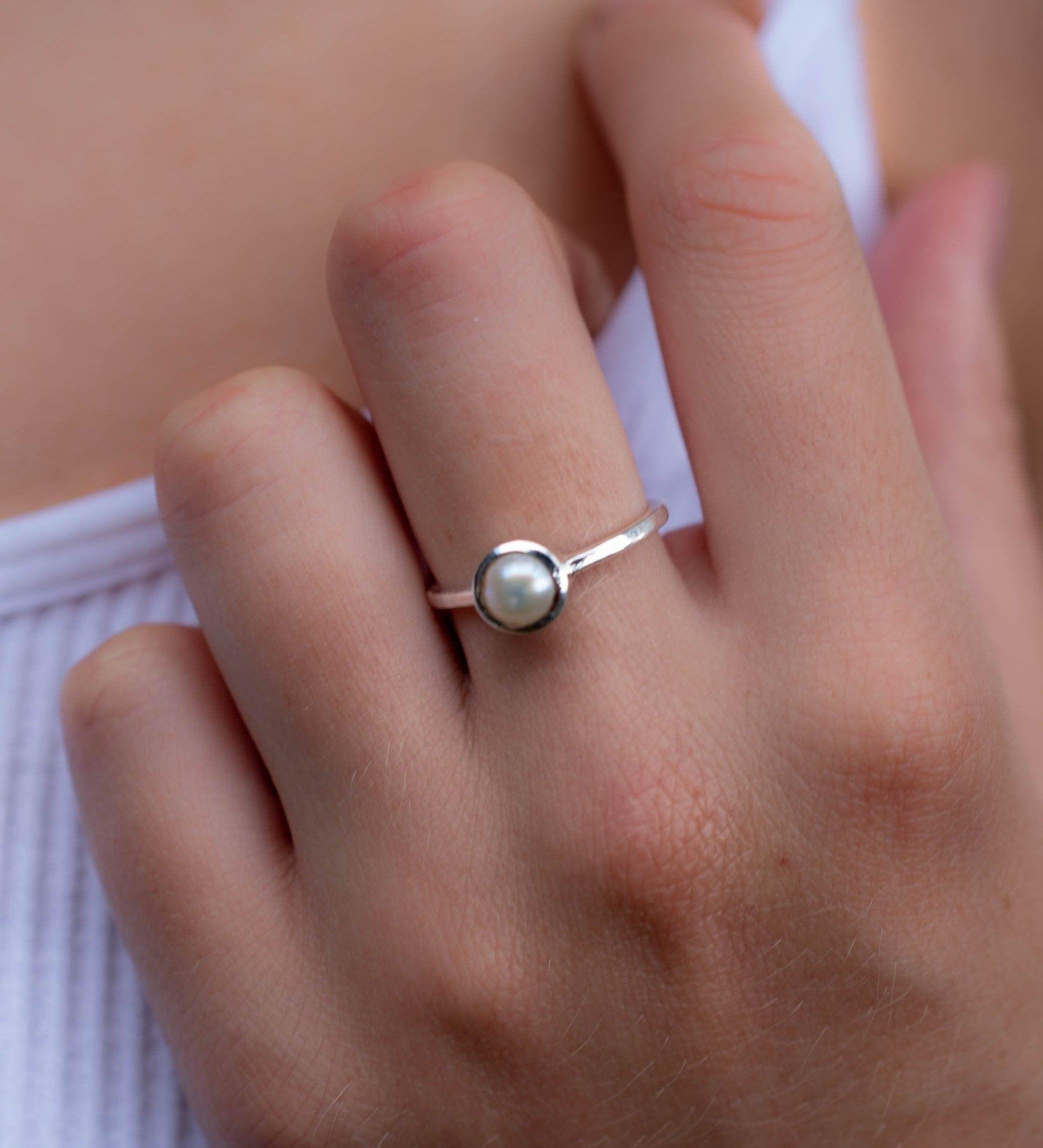 Pearl Ring ~ Delicate ~ Sterling Silver 925 ~ Handmade ~ Gemstone~Statement ~Everyday~ Hippie~Bohemian~Stackable MR242