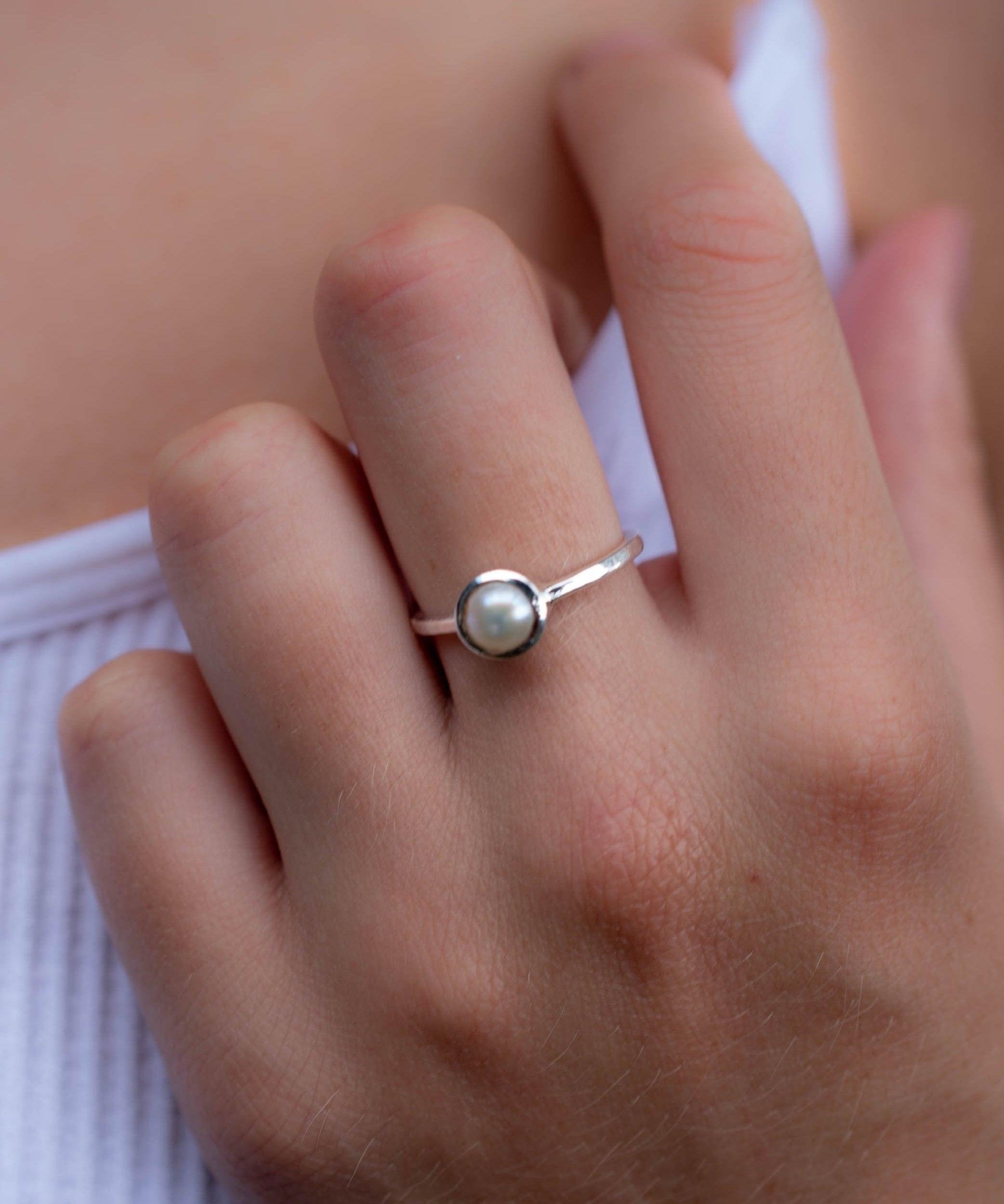 Pearl Ring ~ Delicate ~ Sterling Silver 925 ~ Handmade ~ Gemstone~Statement ~Everyday~ Hippie~Bohemian~Stackable MR242
