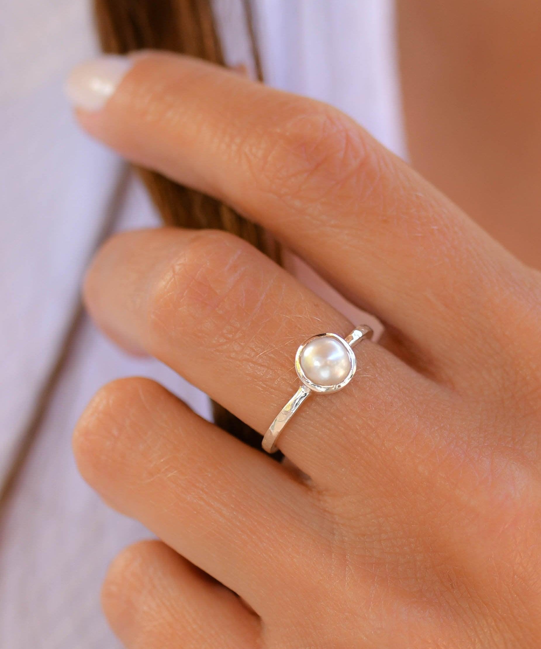 Pearl Ring ~ Delicate ~ Sterling Silver 925 ~ Handmade ~ Gemstone~Statement ~Everyday~ Hippie~Bohemian~Stackable MR242