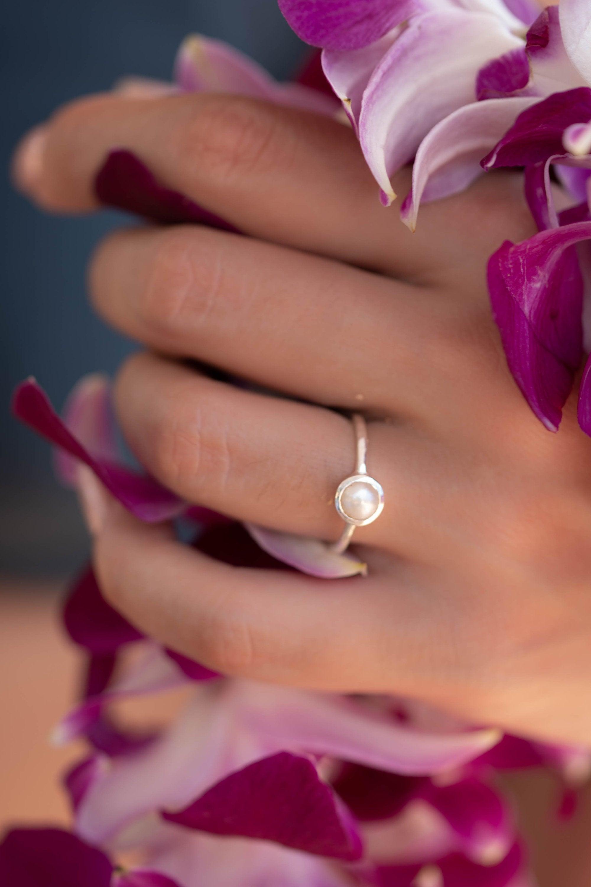 Pearl Ring ~ Delicate ~ Sterling Silver 925 ~ Handmade ~ Gemstone~Statement ~Everyday~ Hippie~Bohemian~Stackable MR242