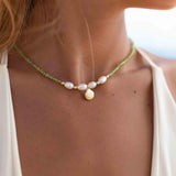 Peridot and Pearl necklace~ Sterling Silver 925 or Gold Filled ~ Choker ~ Jewelry ~ Gift For Her ~ Minimalist~ Handmade MN098