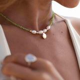 Peridot and Pearl necklace~ Sterling Silver 925 or Gold Filled ~ Choker ~ Jewelry ~ Gift For Her ~ Minimalist~ Handmade MN098