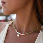 Peridot and Pearl necklace~ Sterling Silver 925 or Gold Filled ~ Choker ~ Jewelry ~ Gift For Her ~ Minimalist~ Handmade MN098