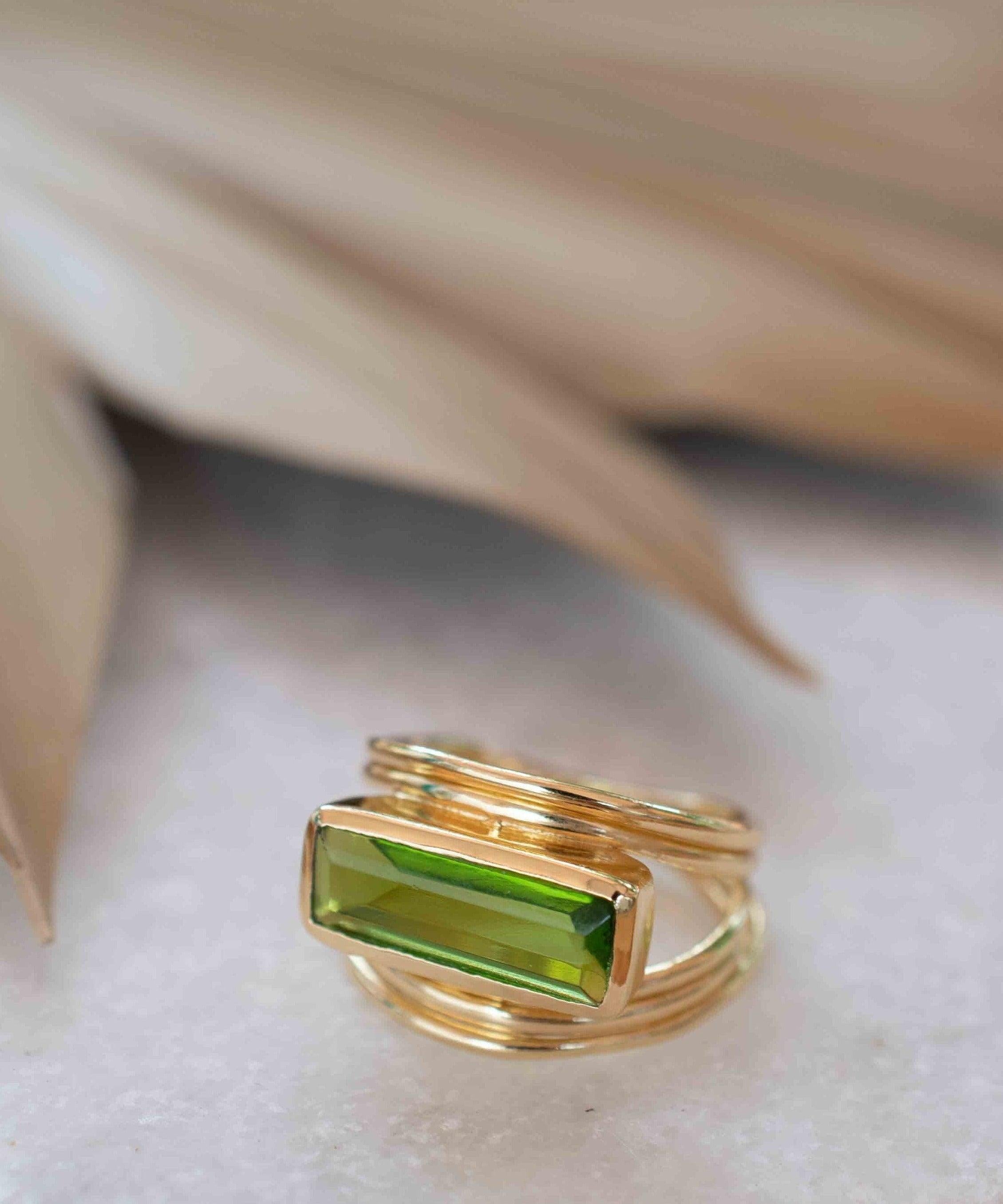 Peridot Hydro Ring ~ Rectangular Stone ~ 18k Gold Plated ~ Jewelry ~ Handmade ~ Boho ~ MR301