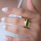 Peridot Hydro Ring ~ Rectangular Stone ~ 18k Gold Plated ~ Jewelry ~ Handmade ~ Boho ~ MR301