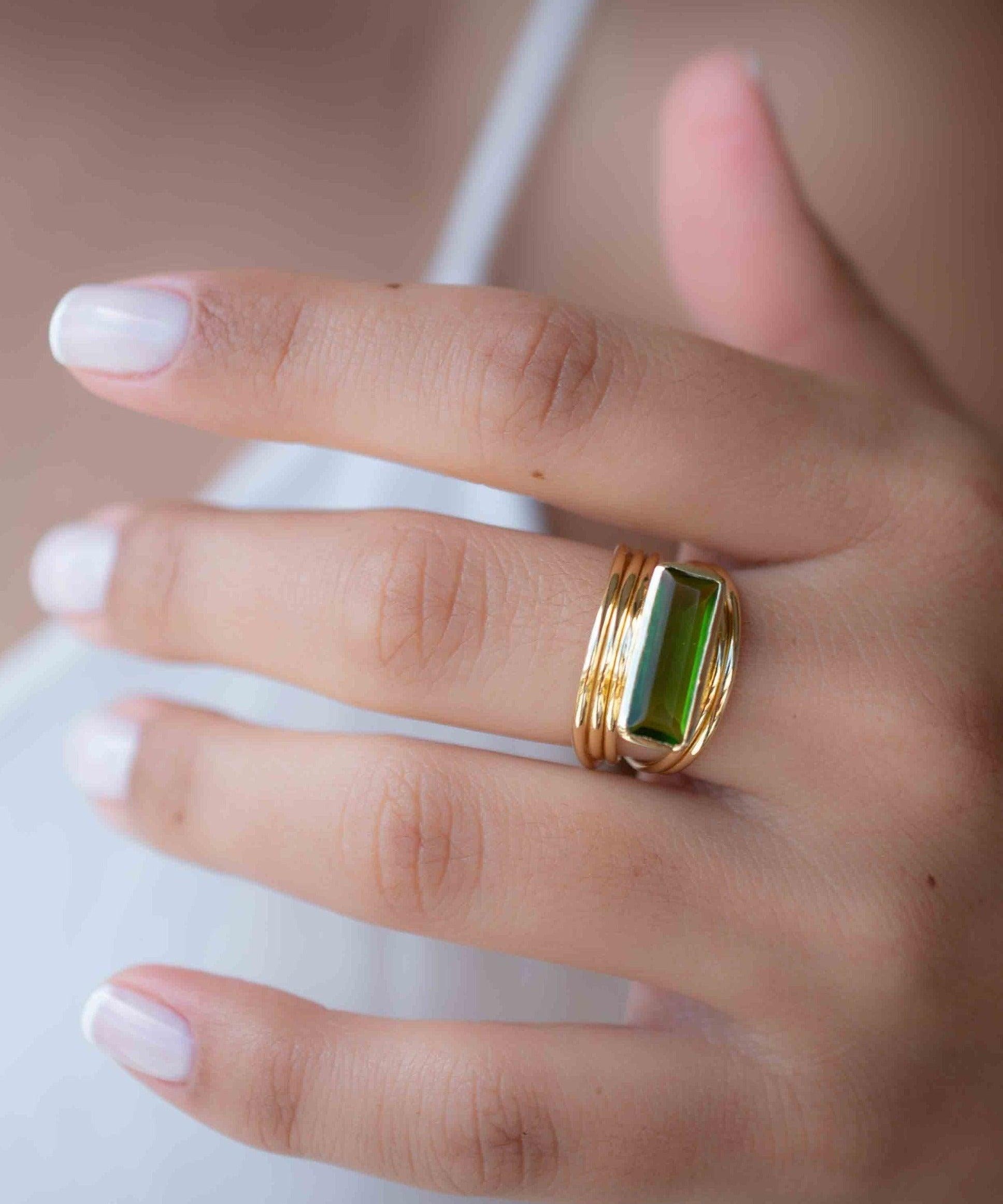 Peridot Hydro Ring ~ Rectangular Stone ~ 18k Gold Plated ~ Jewelry ~ Handmade ~ Boho ~ MR301