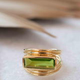Peridot Hydro Ring ~ Rectangular Stone ~ 18k Gold Plated ~ Jewelry ~ Handmade ~ Boho ~ MR301