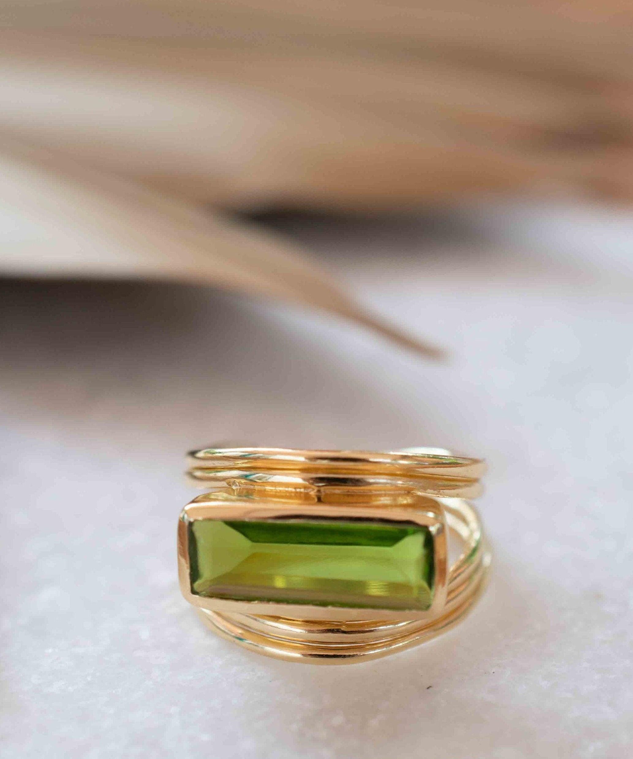Peridot Hydro Ring ~ Rectangular Stone ~ 18k Gold Plated ~ Jewelry ~ Handmade ~ Boho ~ MR301