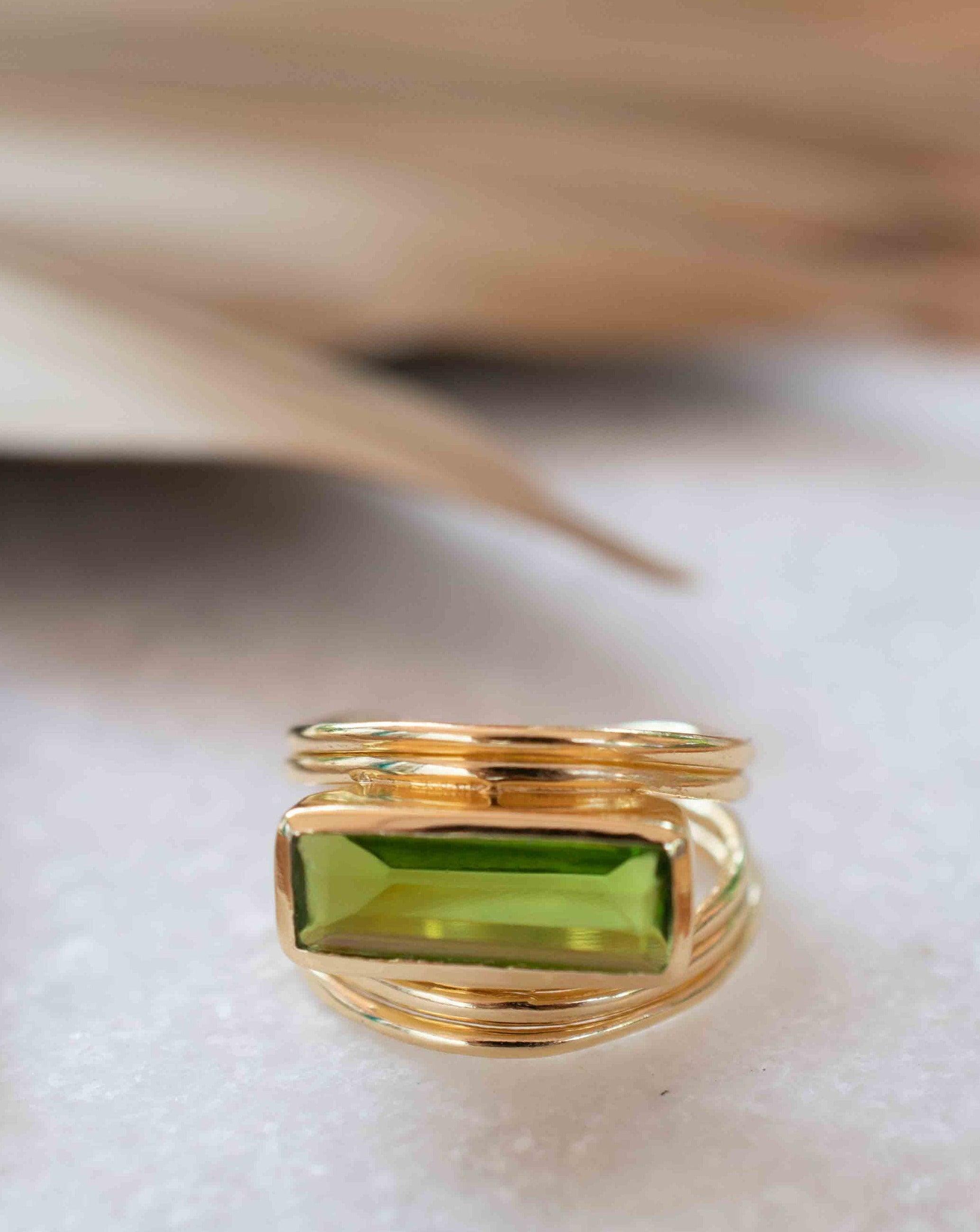 Peridot Hydro Ring ~ Rectangular Stone ~ 18k Gold Plated ~ Jewelry ~ Handmade ~ Boho ~ MR301