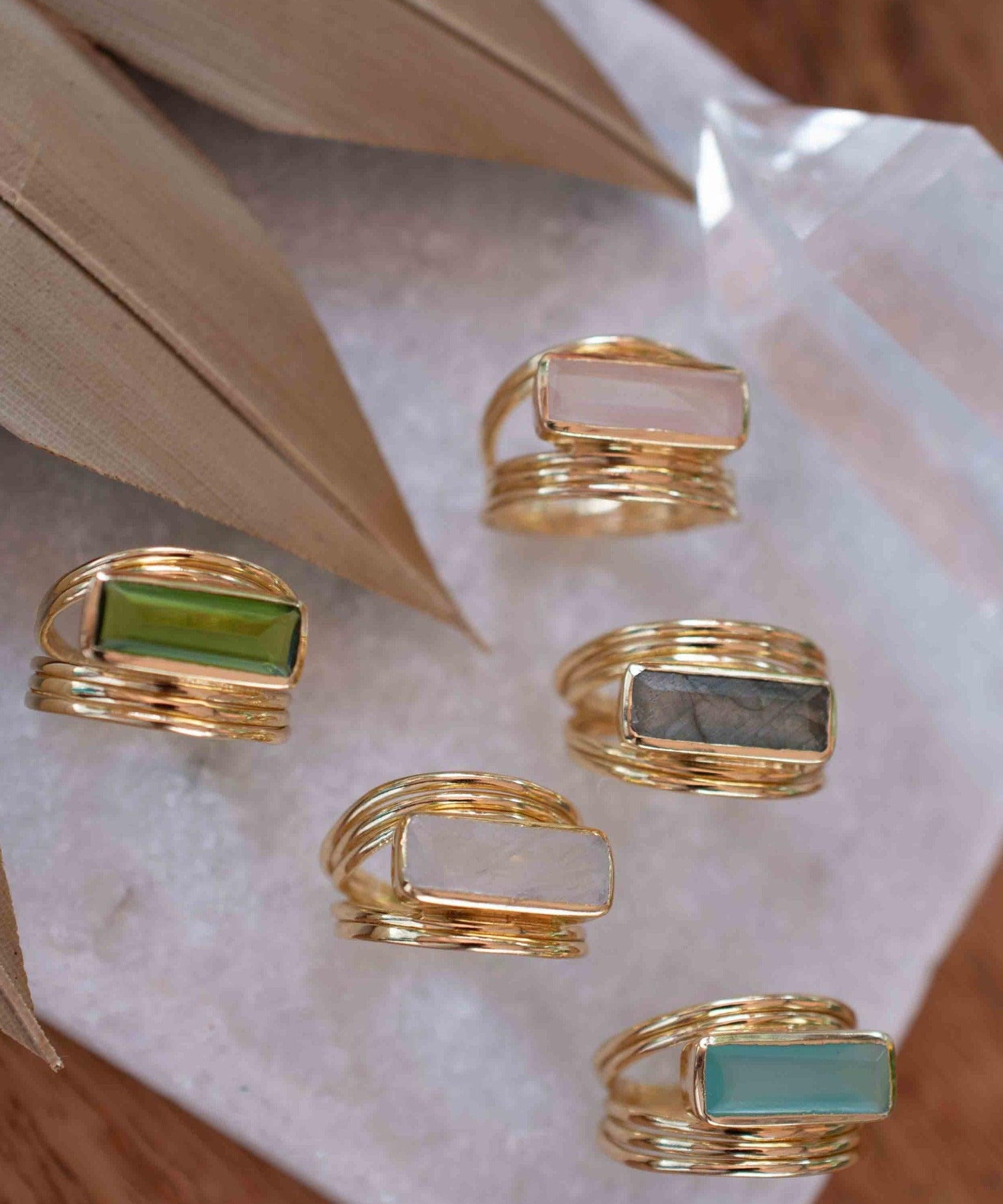 Peridot Hydro Ring ~ Rectangular Stone ~ 18k Gold Plated ~ Jewelry ~ Handmade ~ Boho ~ MR301