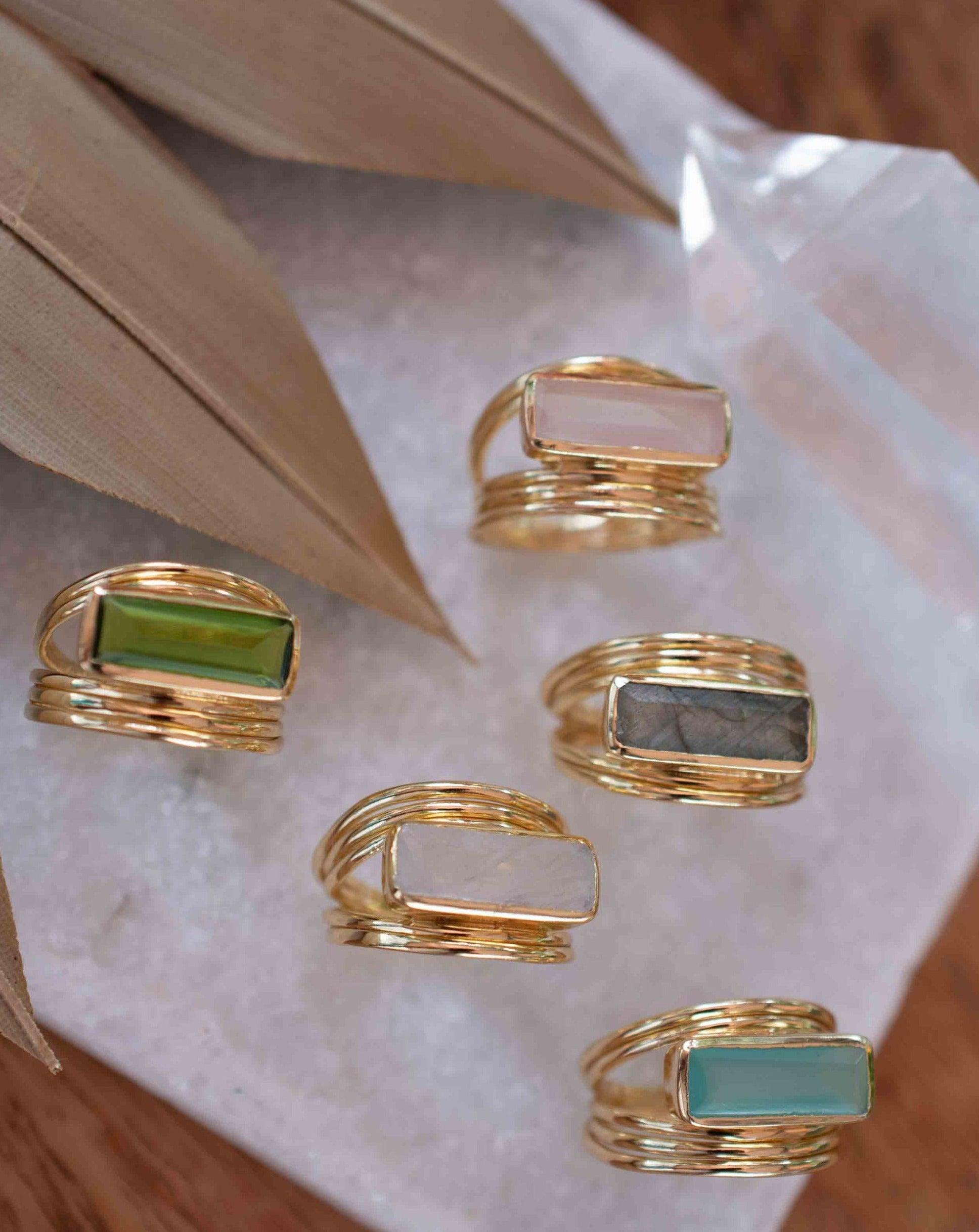 Peridot Hydro Ring ~ Rectangular Stone ~ 18k Gold Plated ~ Jewelry ~ Handmade ~ Boho ~ MR301