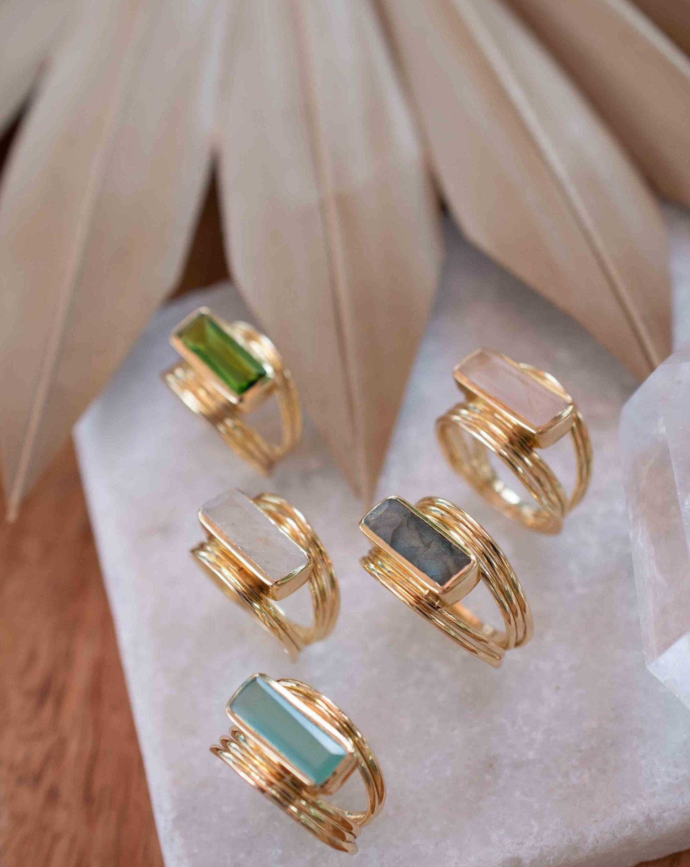 Peridot Hydro Ring ~ Rectangular Stone ~ 18k Gold Plated ~ Jewelry ~ Handmade ~ Boho ~ MR301