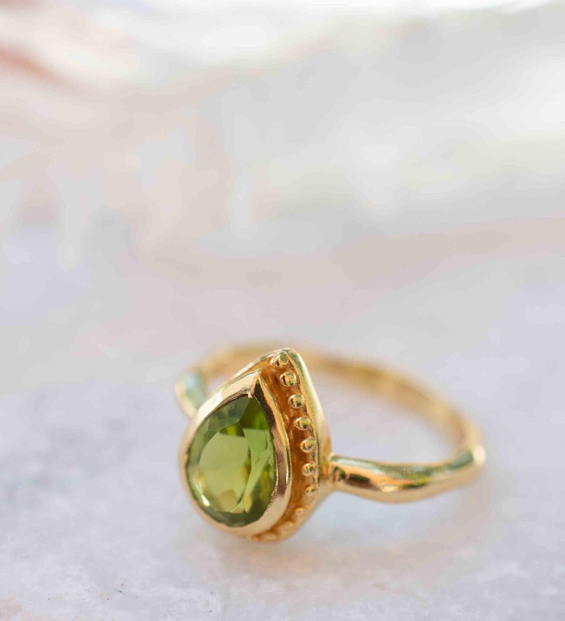 Peridot Gold Ring ~ Delicate ~ 18k Gold Plated ~ Handmade ~ Gemstone~Statement ~Everyday~ Hippie~Bohemian~Stackable MR312