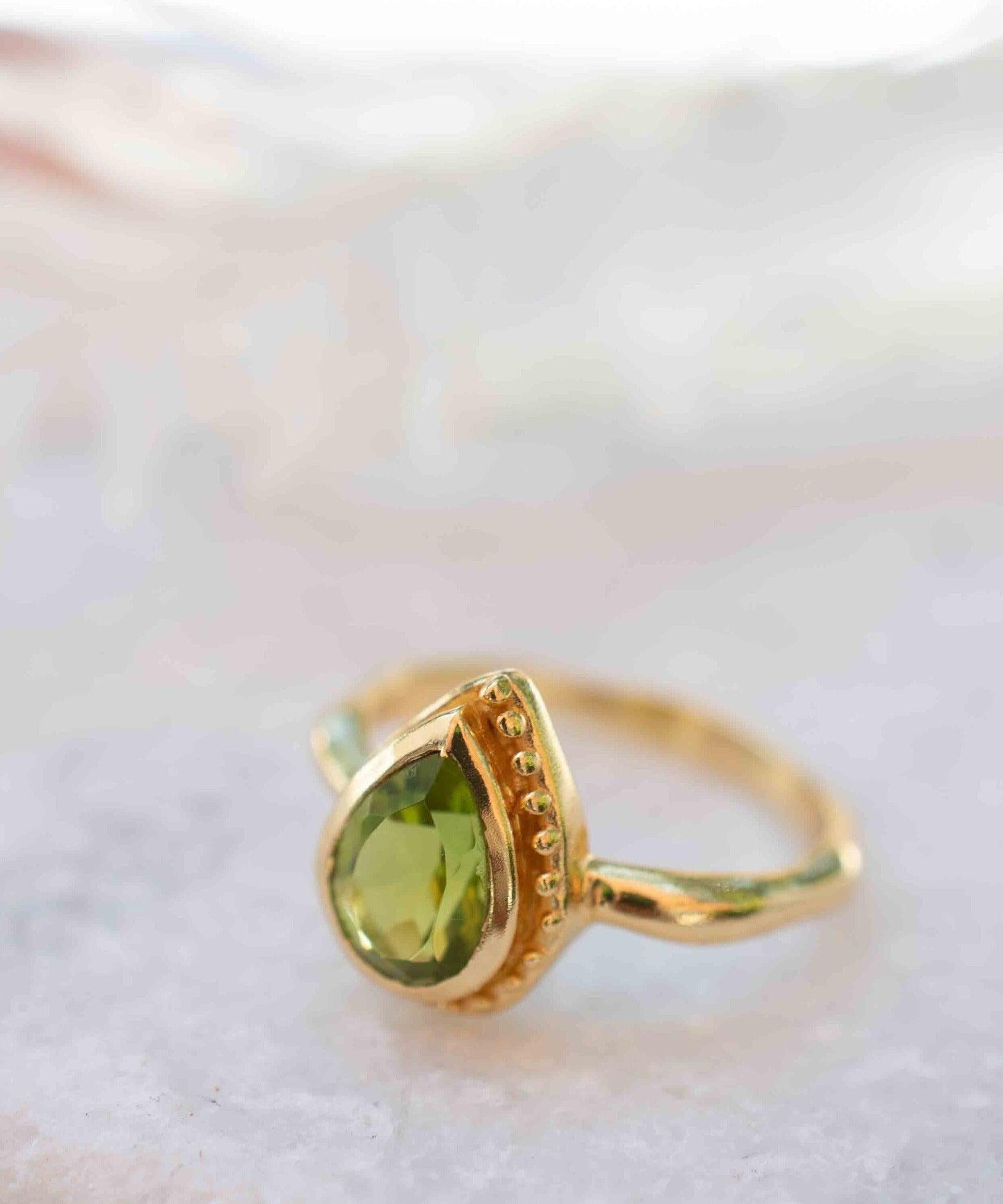 Peridot Gold Ring ~ Delicate ~ 18k Gold Plated ~ Handmade ~ Gemstone~Statement ~Everyday~ Hippie~Bohemian~Stackable MR312