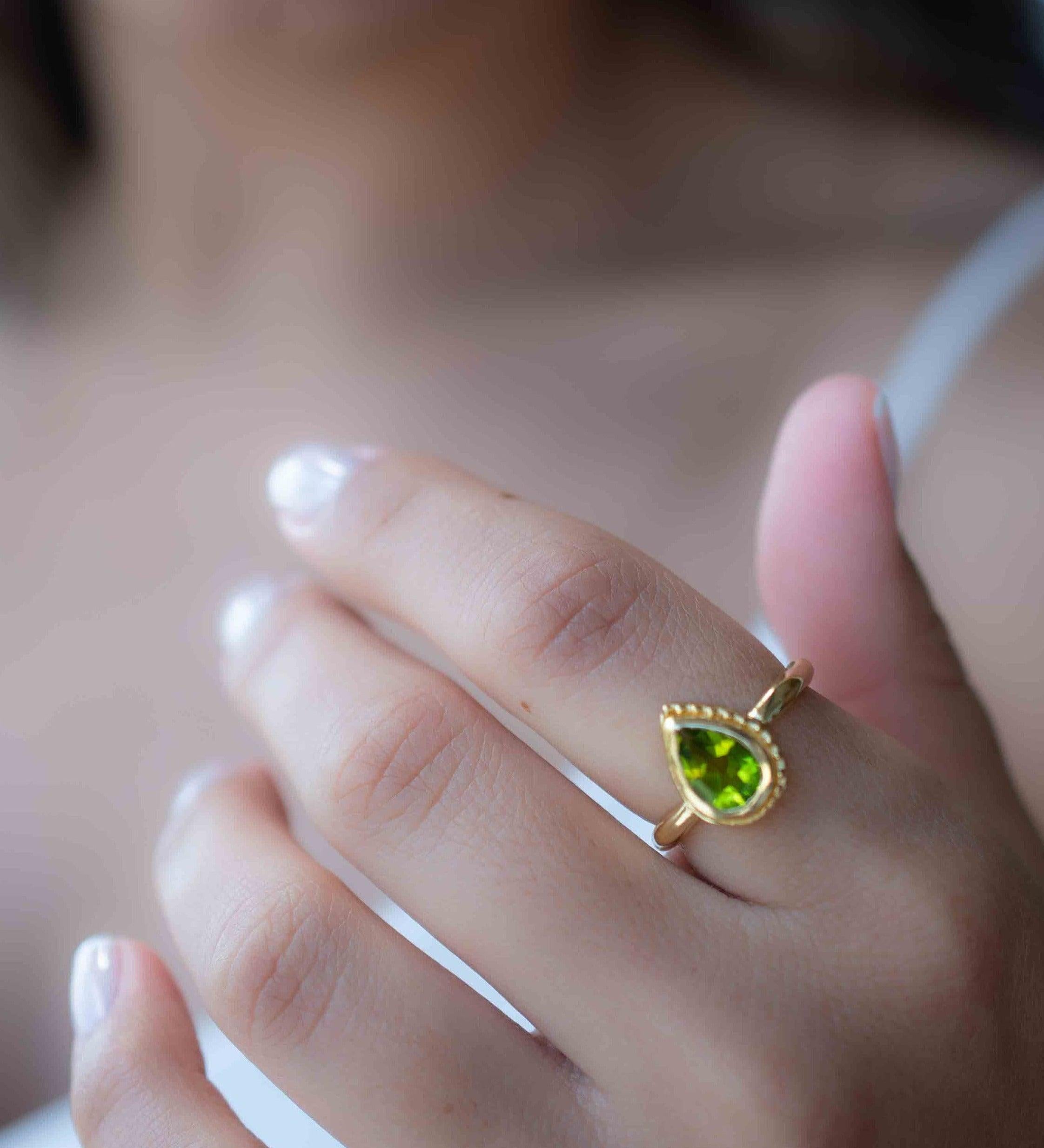 Peridot Gold Ring ~ Delicate ~ 18k Gold Plated ~ Handmade ~ Gemstone~Statement ~Everyday~ Hippie~Bohemian~Stackable MR312