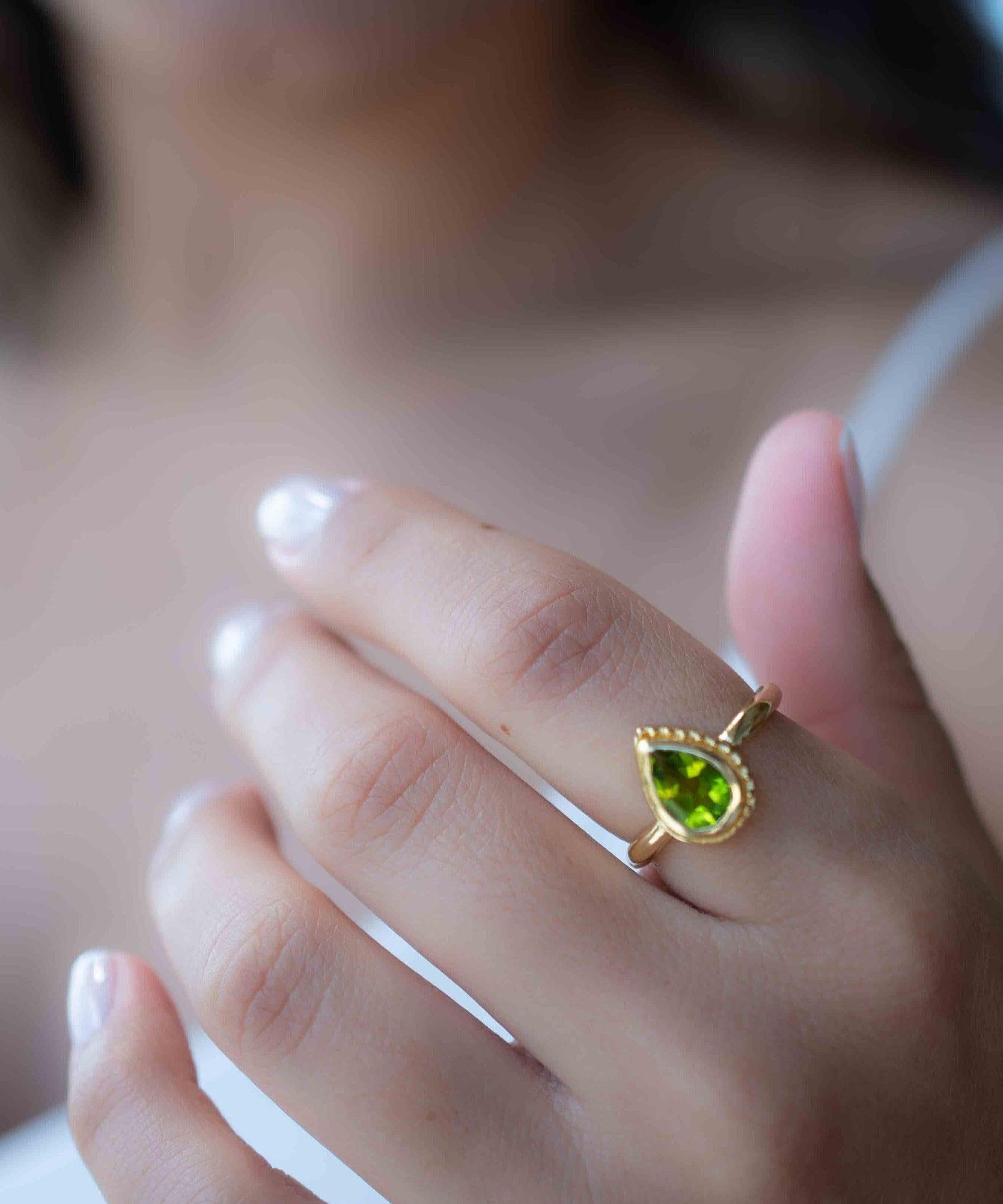 Peridot Gold Ring ~ Delicate ~ 18k Gold Plated ~ Handmade ~ Gemstone~Statement ~Everyday~ Hippie~Bohemian~Stackable MR312