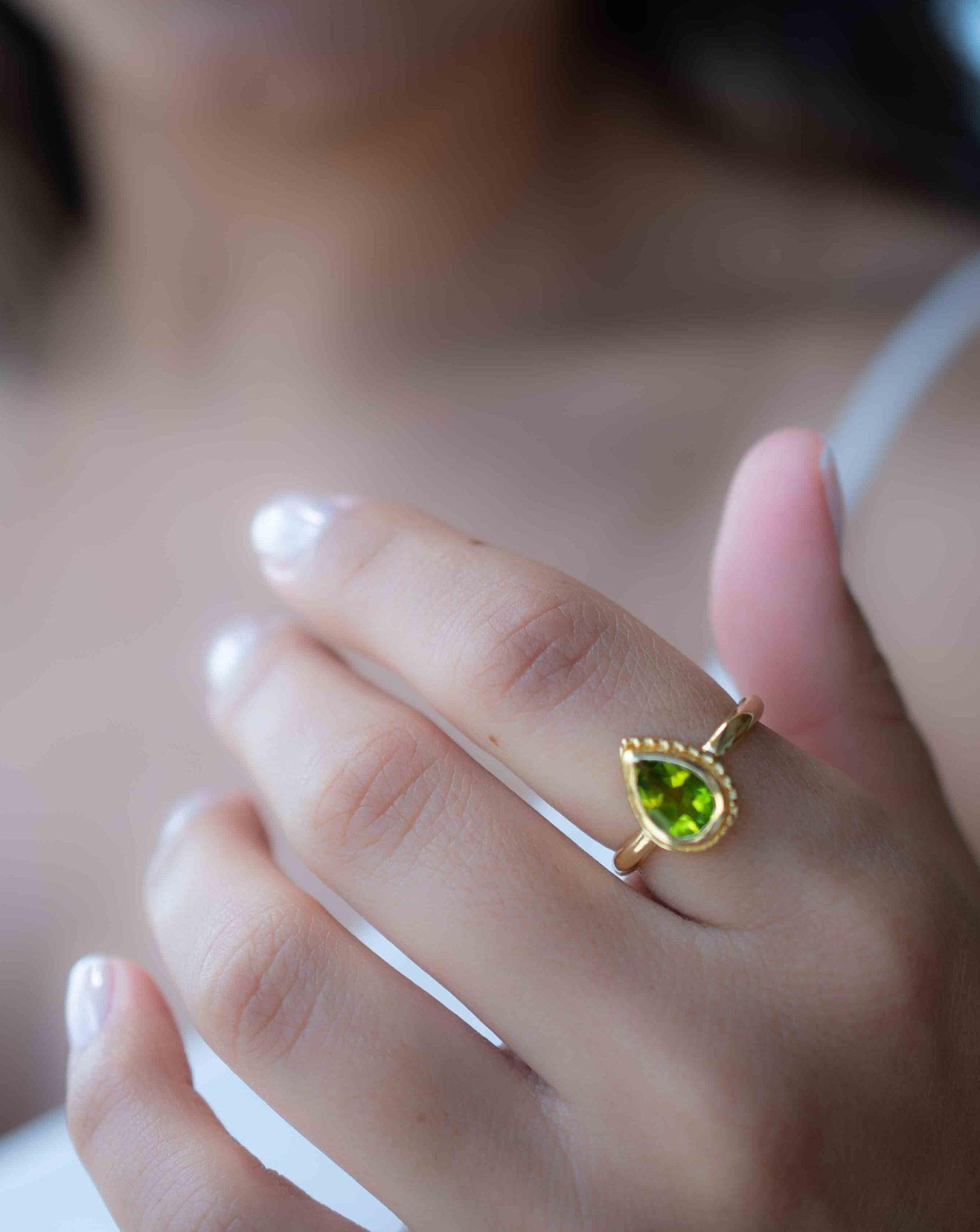 Peridot Gold Ring ~ Delicate ~ 18k Gold Plated ~ Handmade ~ Gemstone~Statement ~Everyday~ Hippie~Bohemian~Stackable MR312